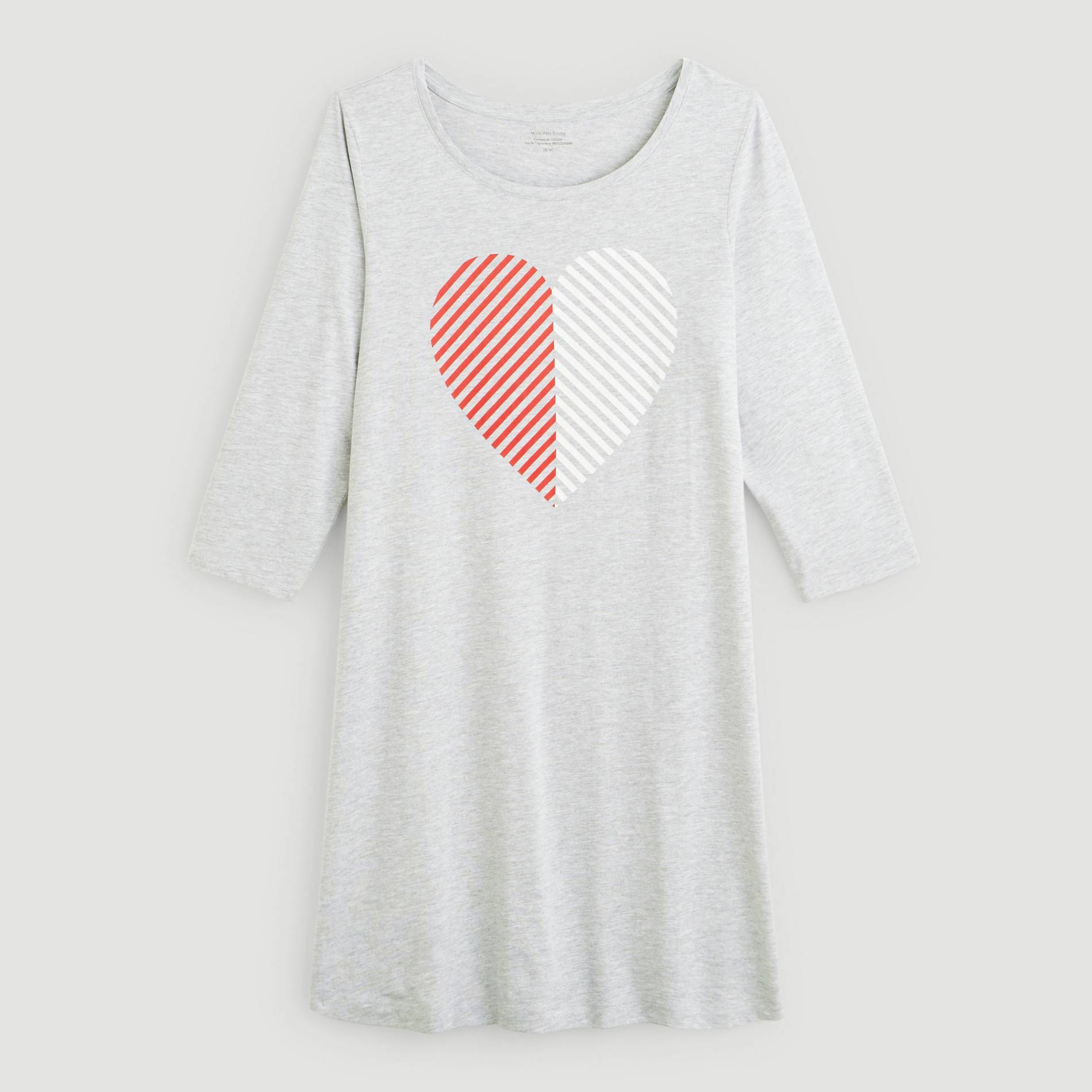 Chemise de nuit imprimee en coton BIO, Gris clair, large image number 2.0