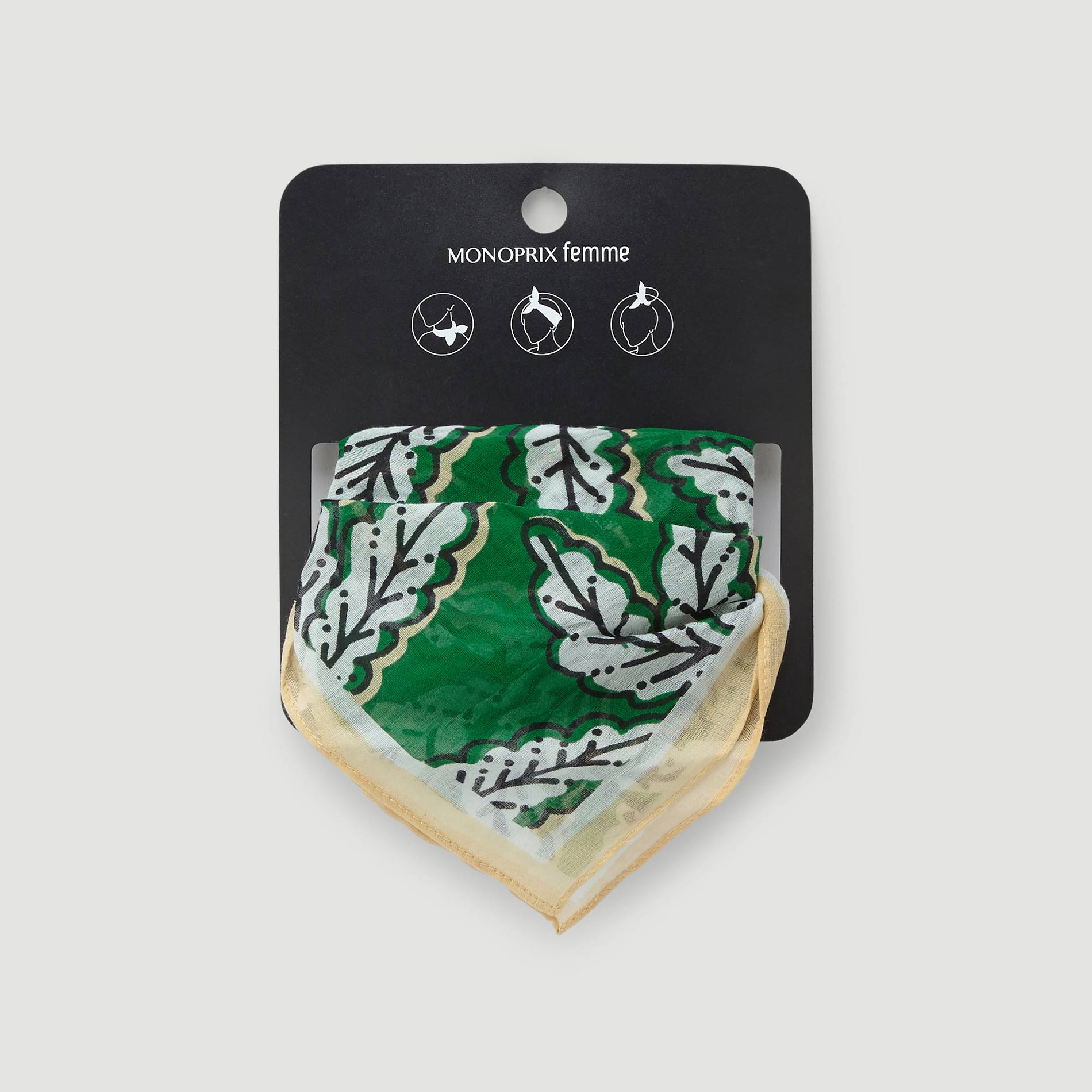 Bandana en coton imprime feuilles, Vert, large image number 2