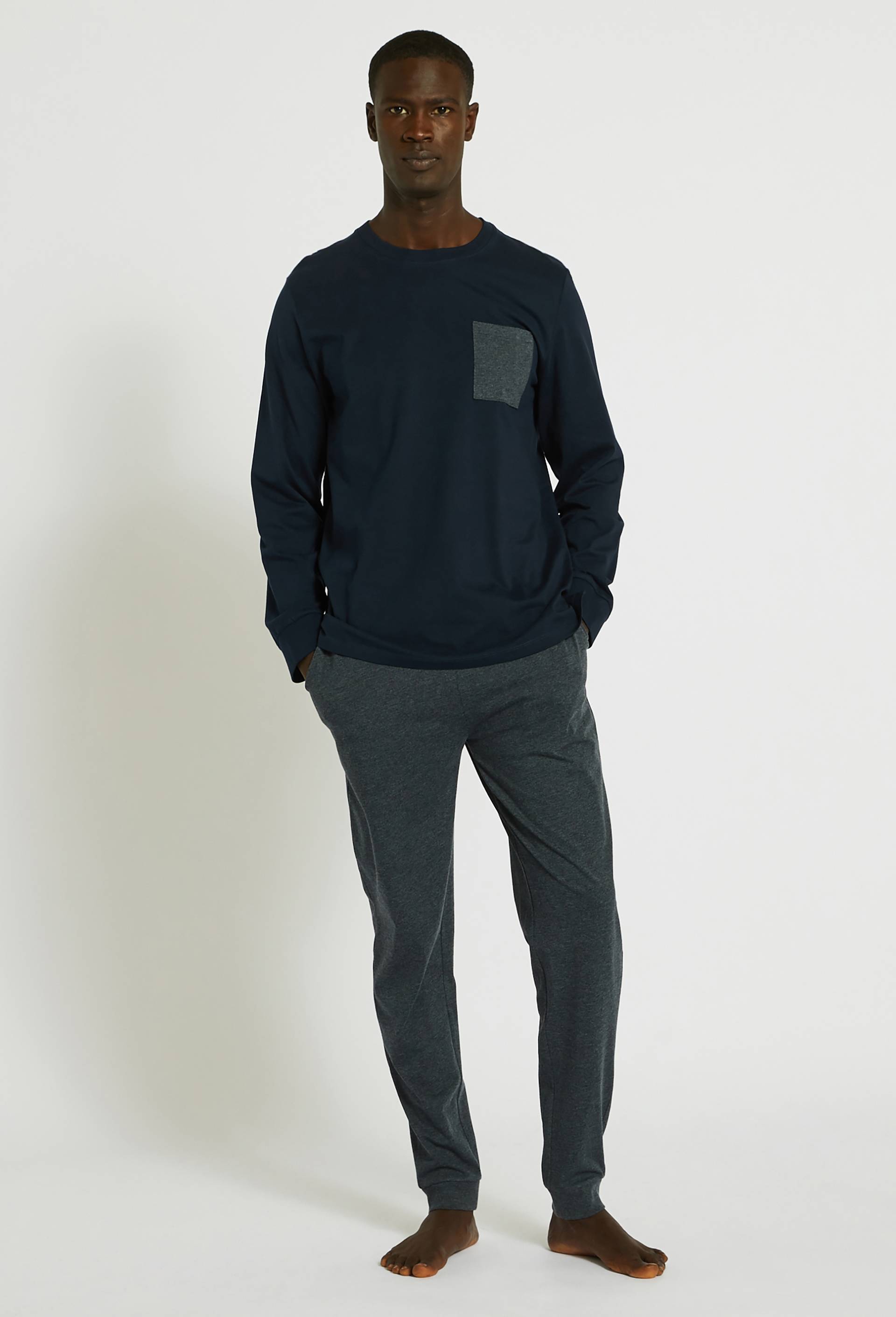 Pyjama T-shirt manches longues et pantalon en jersey de coton BIO GOTS, Bleu fonc&eacute;, large image number 0