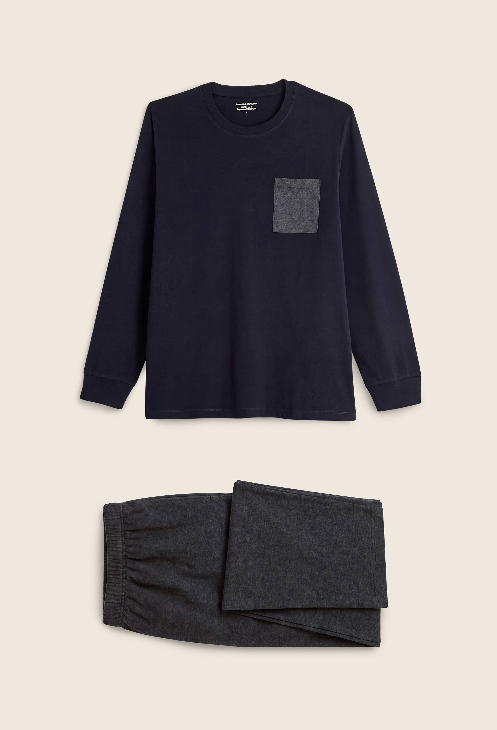 Pyjama T-shirt manches longues et pantalon en jersey de coton BIO GOTS, Bleu fonc&eacute;, large image number 0