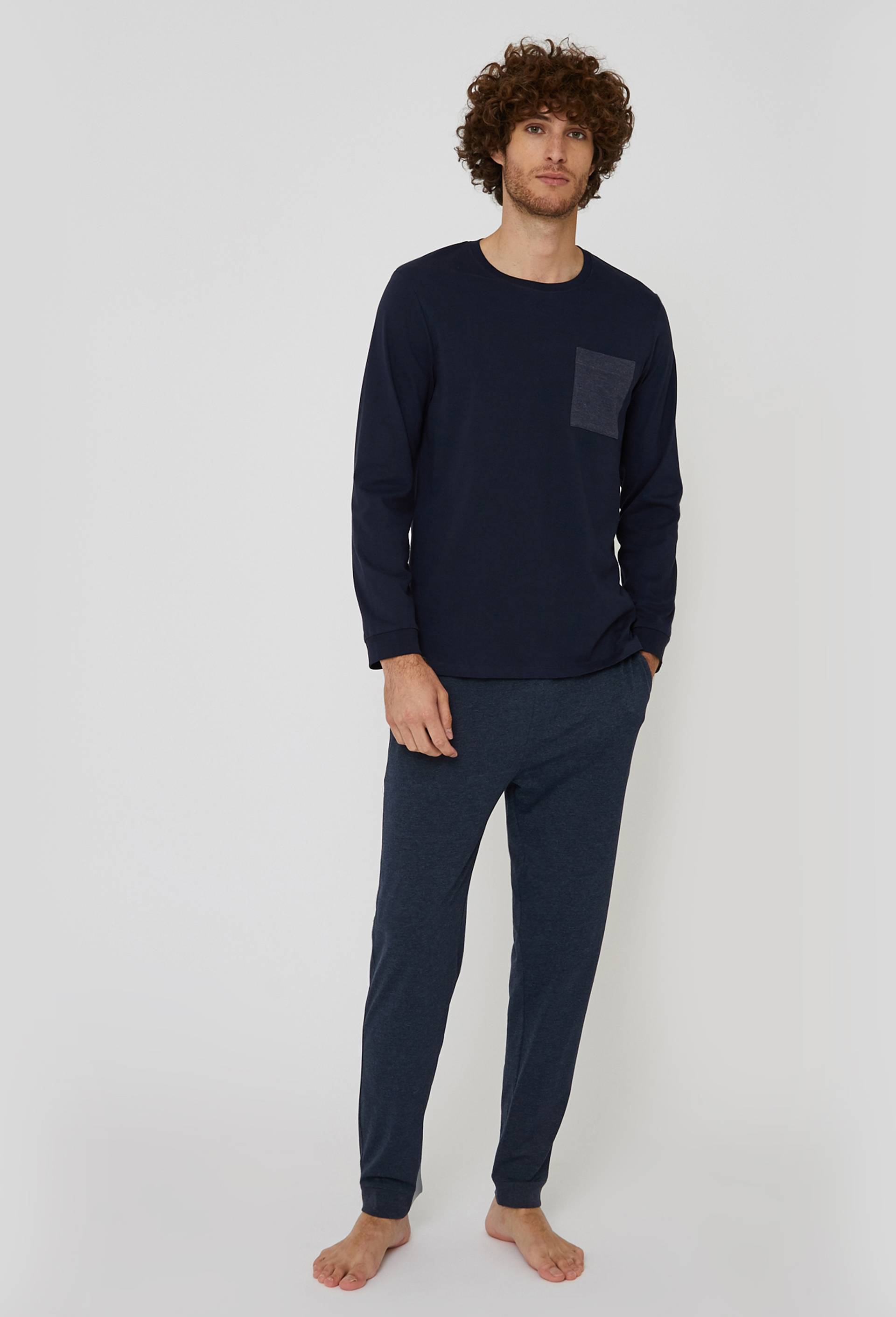 Pyjama T-shirt manches longues et pantalon en jersey de coton BIO GOTS, Bleu fonc&eacute;, large image number 1