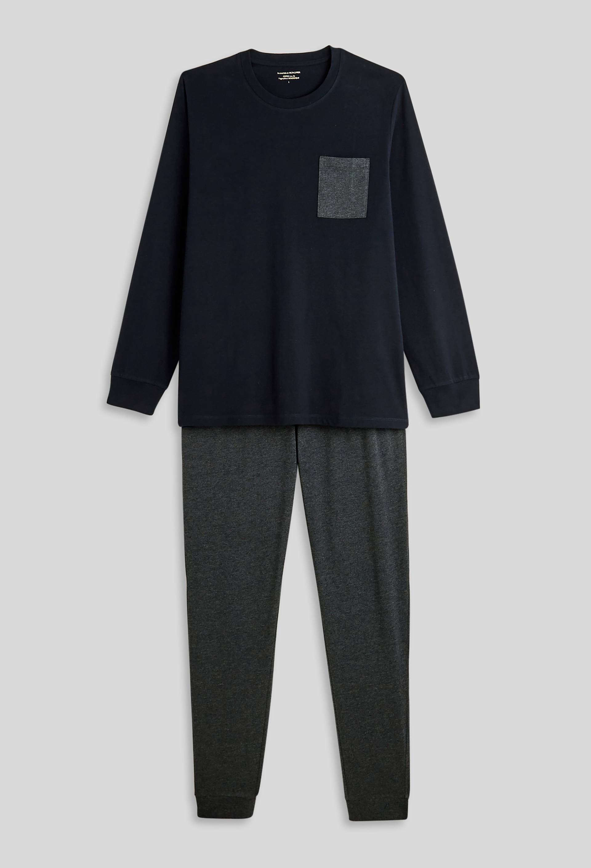 Pyjama T-shirt manches longues et pantalon en jersey de coton BIO GOTS, Bleu fonc&eacute;, large image number 2