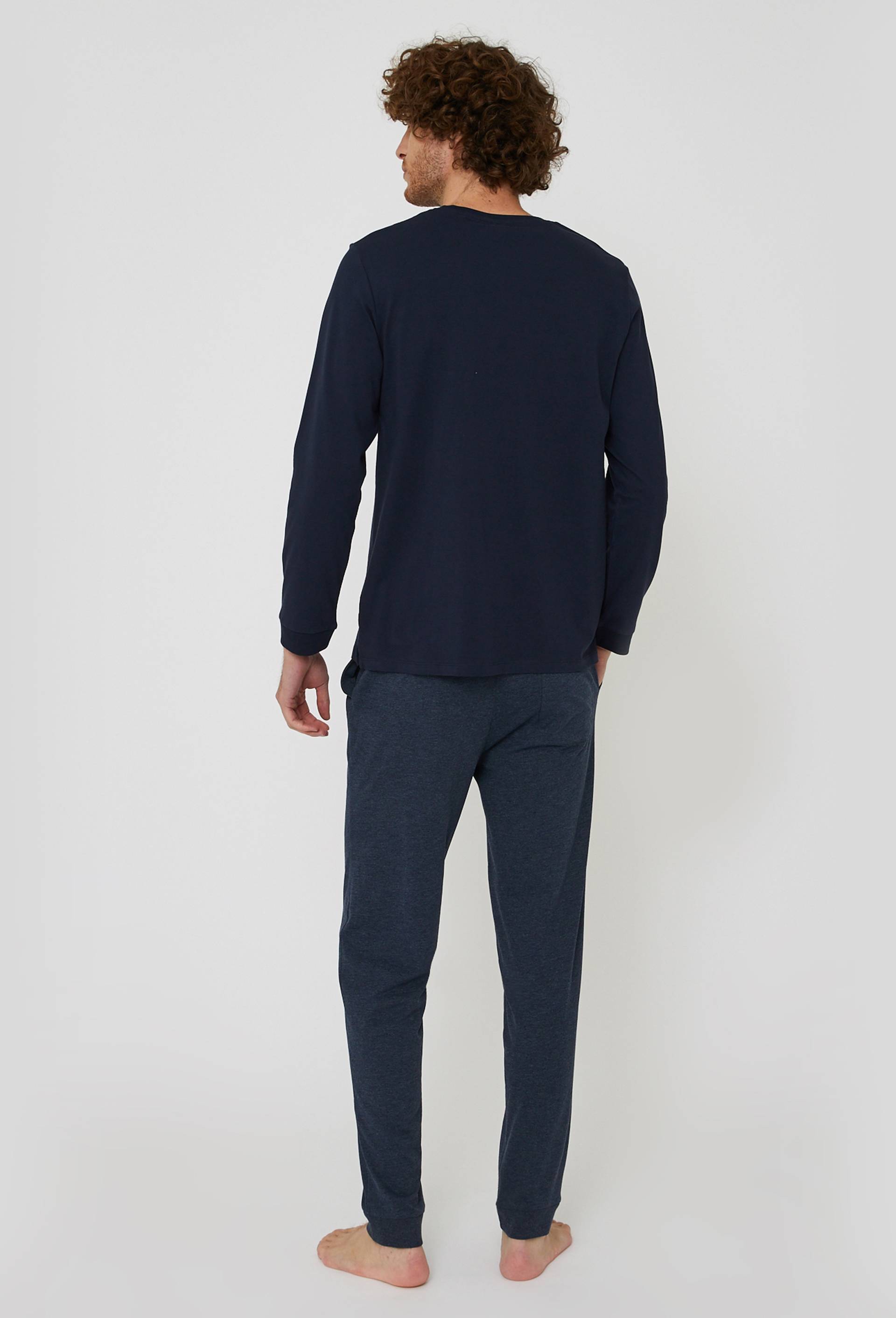 Pyjama T-shirt manches longues et pantalon en jersey de coton BIO GOTS, Bleu fonc&eacute;, large image number 2.0