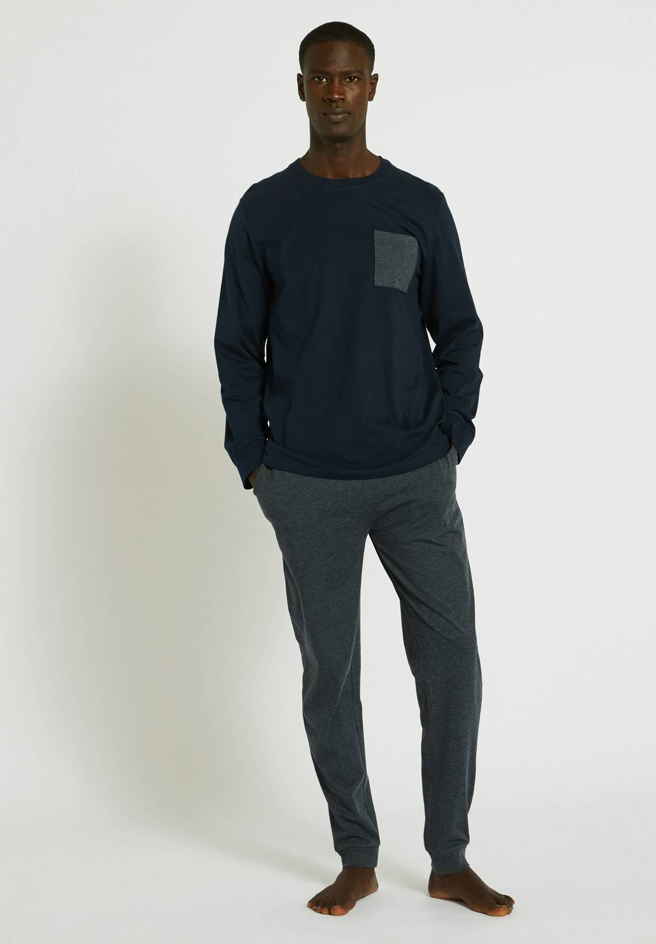 Pyjama T-shirt manches longues et pantalon en jersey de coton BIO GOTS, Bleu fonc&eacute;, large image number 3