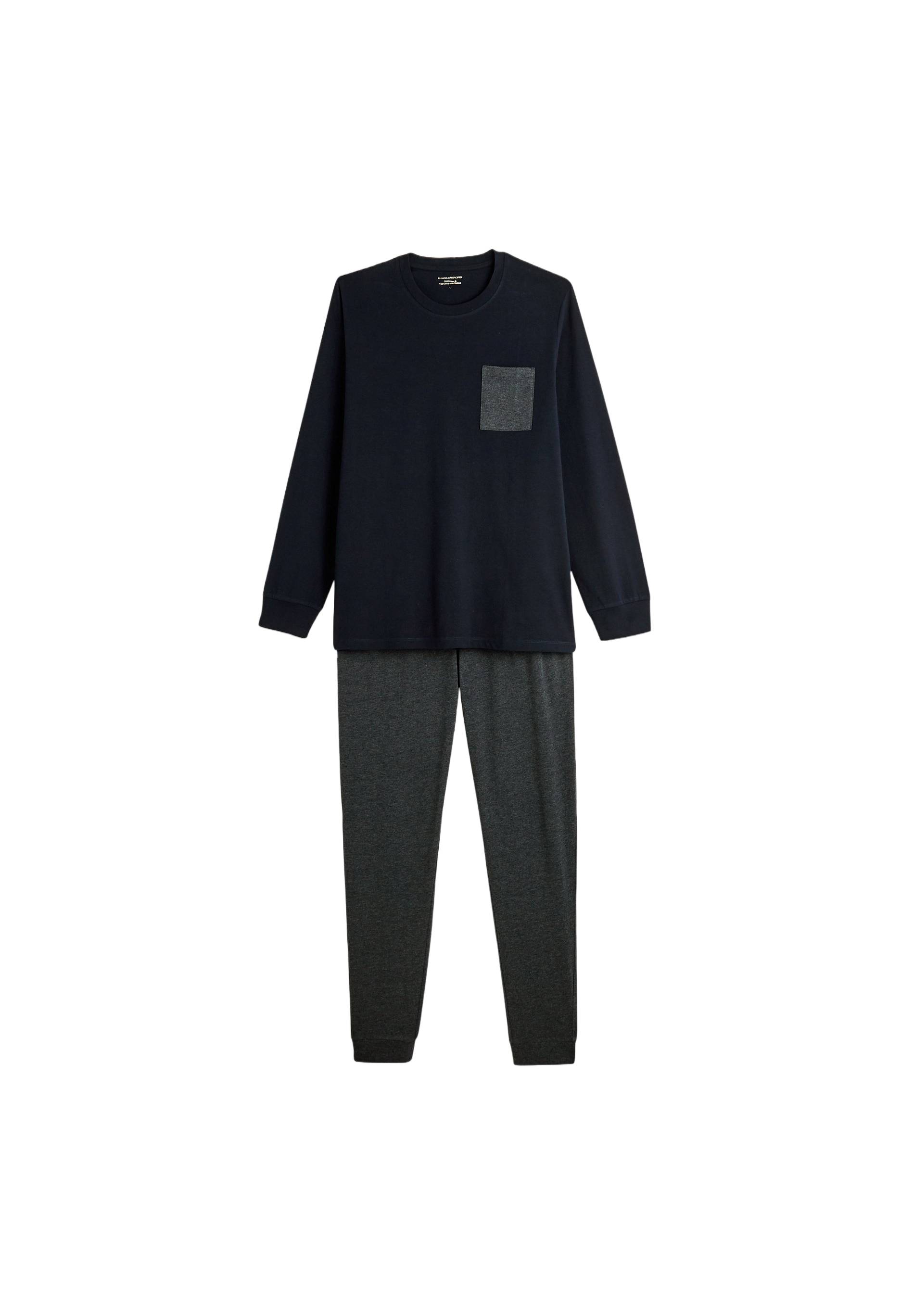 Pyjama T-shirt manches longues et pantalon en jersey de coton BIO GOTS, Bleu foncé, large image number 5.0