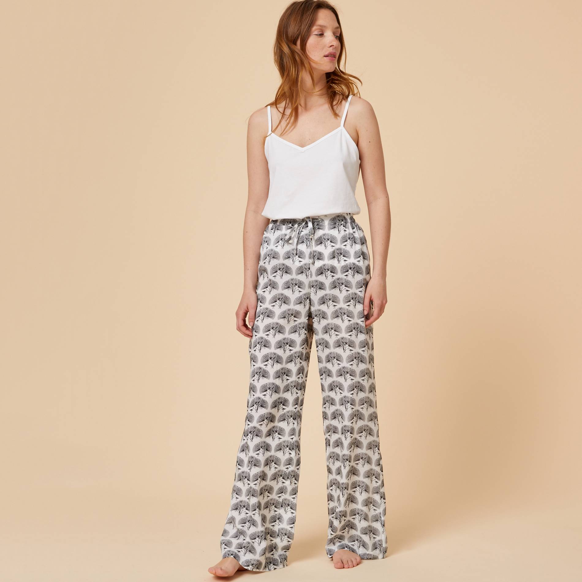 Pantalon large imprimé, Blanc, large image number 0.0