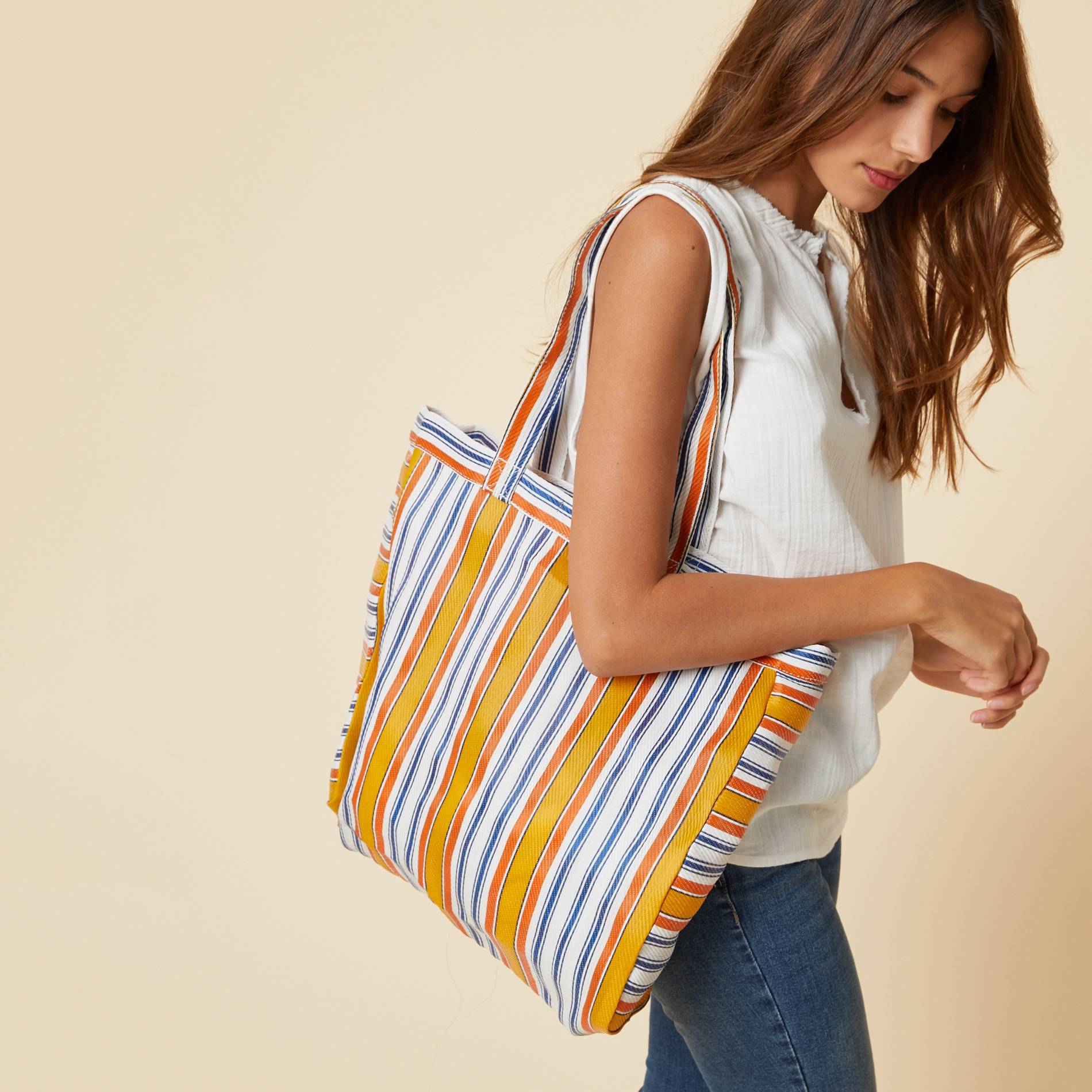 Tote bag raye, Safran, large image number 0