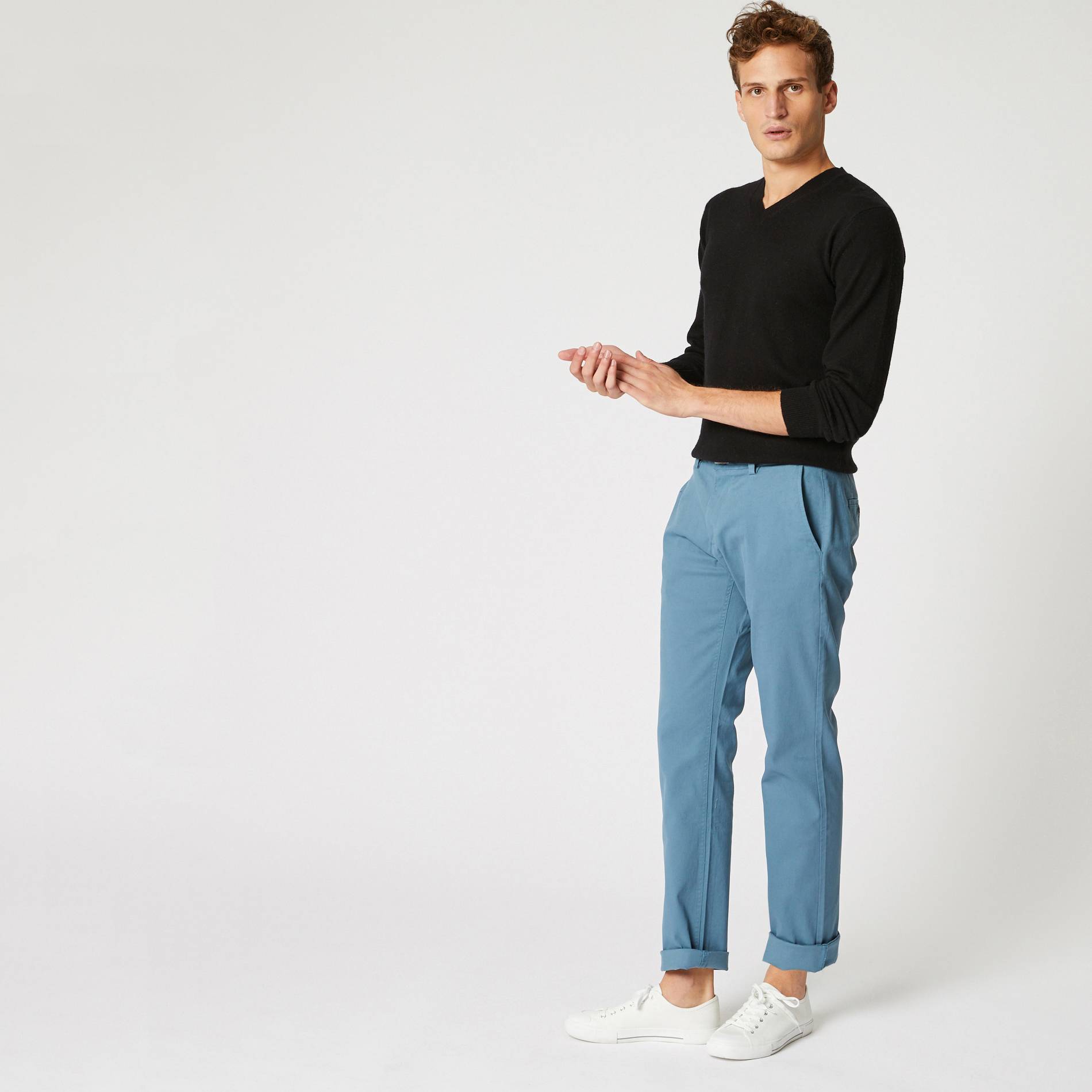 Pantalon chino straight en coton BIO, Bleu canard, large image number 0