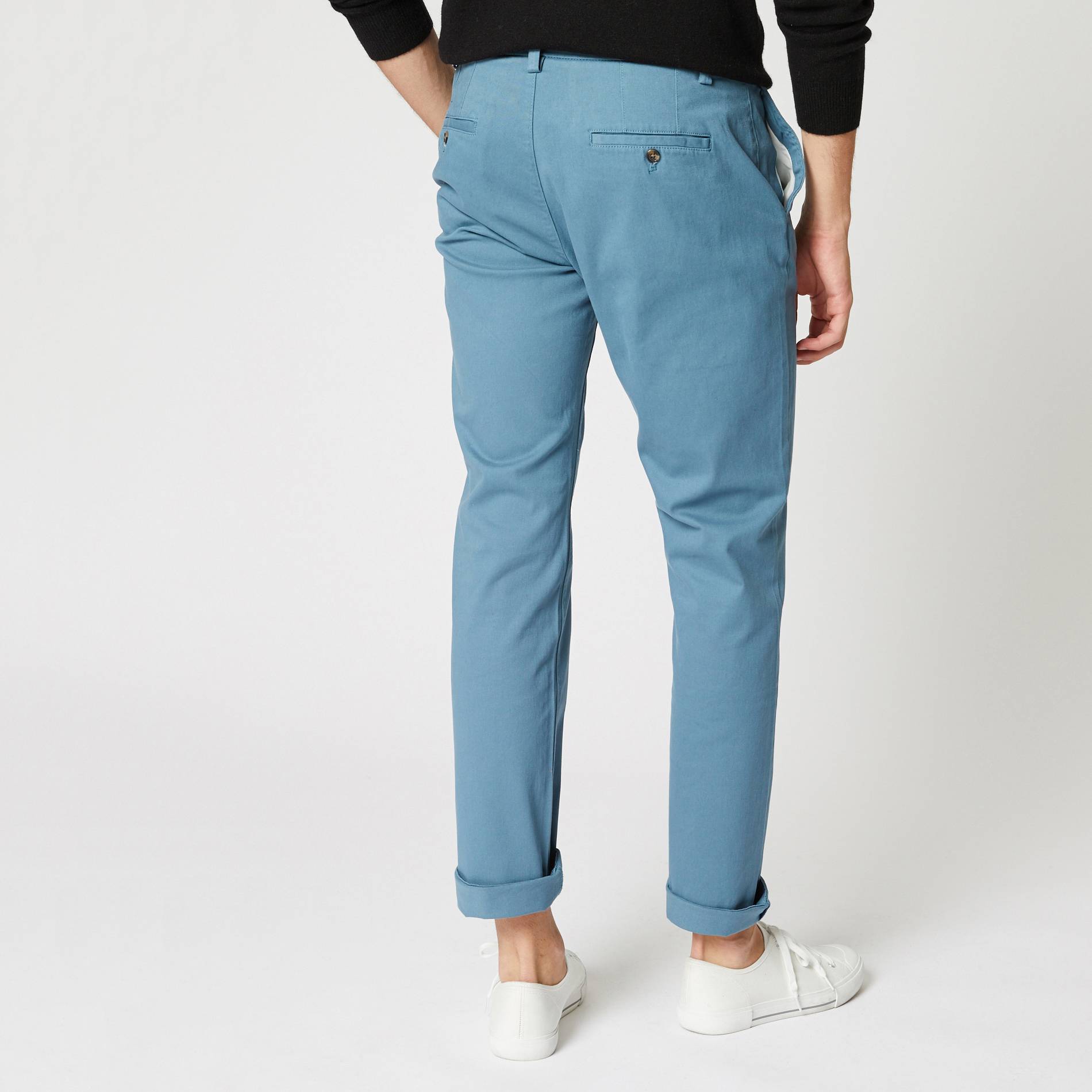 Pantalon chino straight en coton BIO, Bleu canard, large image number 1