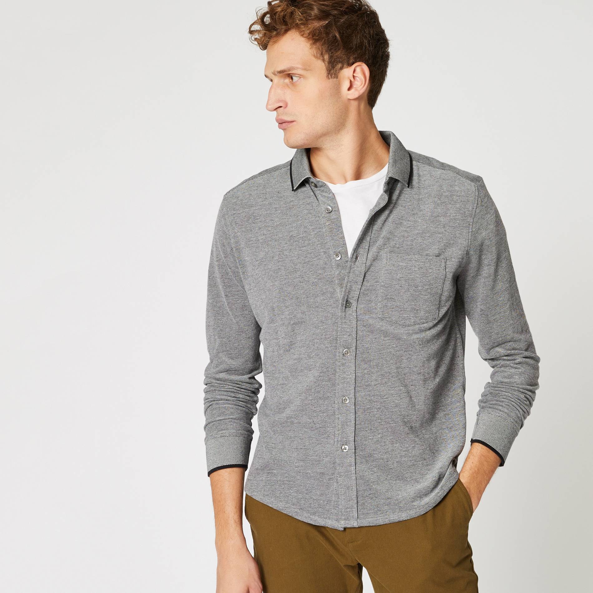 Chemise en piqué de coton, Noir, large image number 0.0