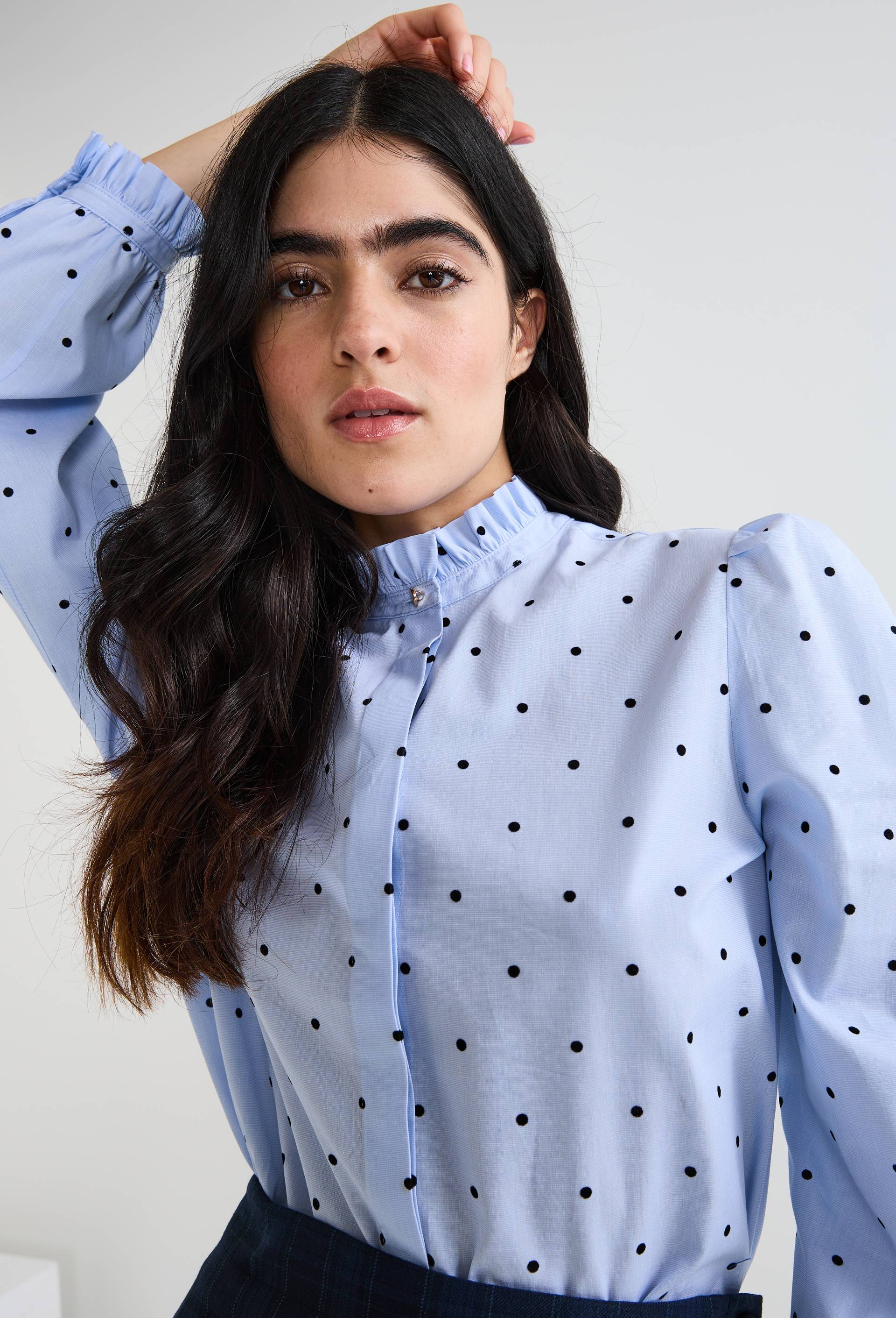 Blouse manches longues imprim&eacute;e en coton BIO GOTS, Bleu clair, large image number 0