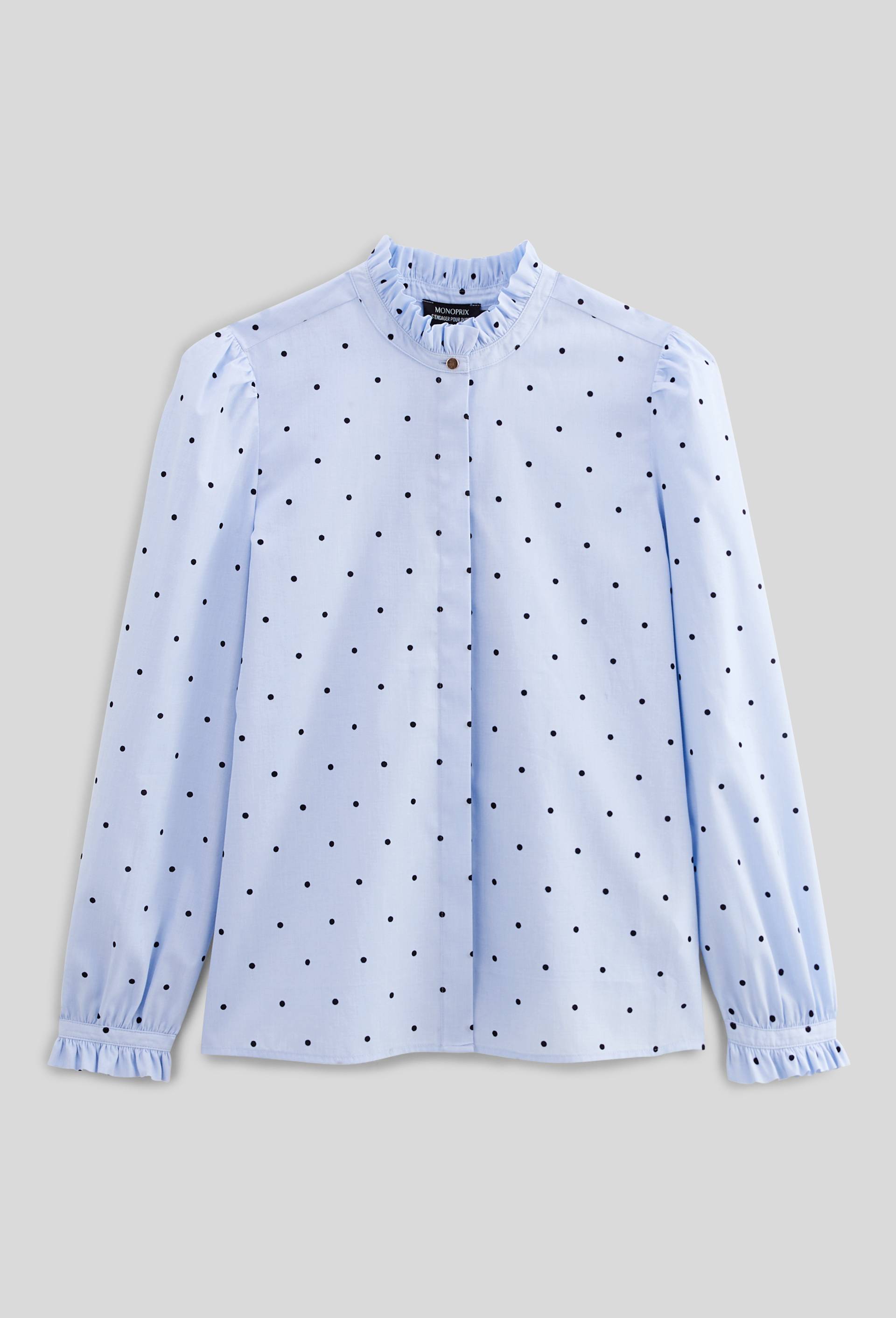 Blouse manches longues imprim&eacute;e en coton BIO GOTS, Bleu clair, large image number 2