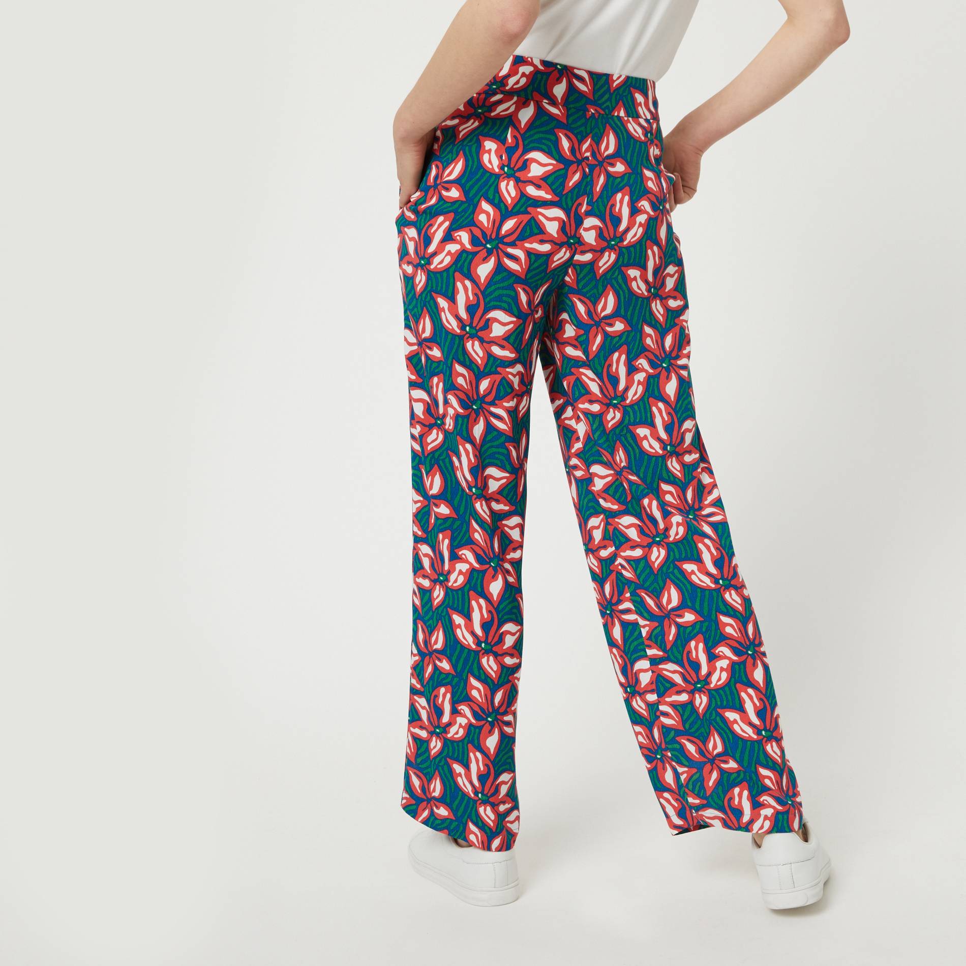 Pantalon large imprime, Bleu, large image number 1
