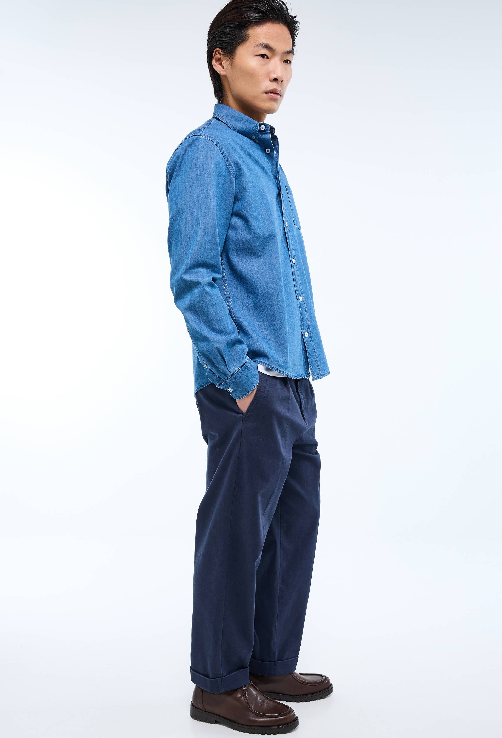 Chemise manches longues chambray en coton BIO GOTS, Bleu fonc&eacute;, large image number 1