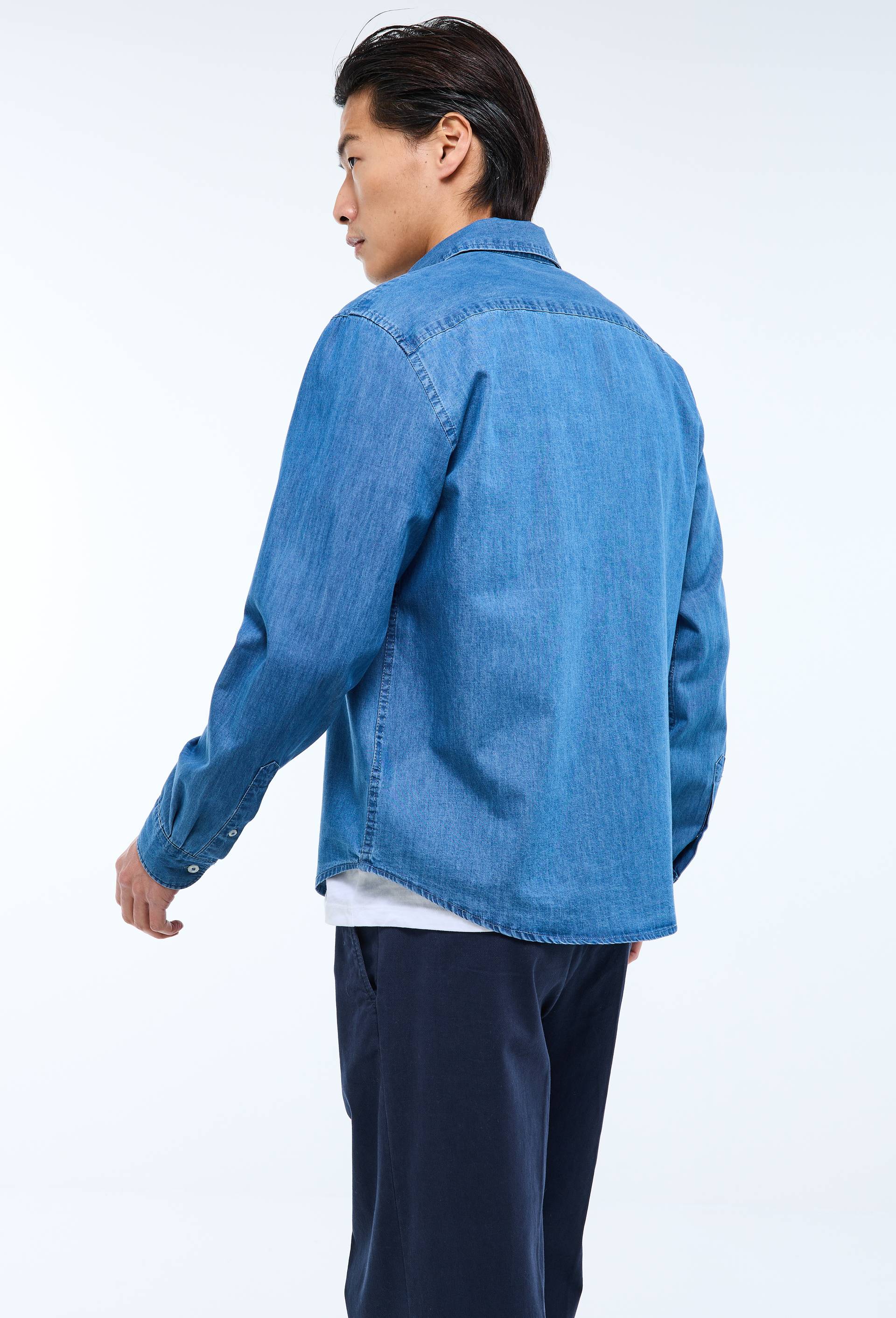 Chemise manches longues chambray en coton BIO GOTS, Bleu fonc&eacute;, large image number 2