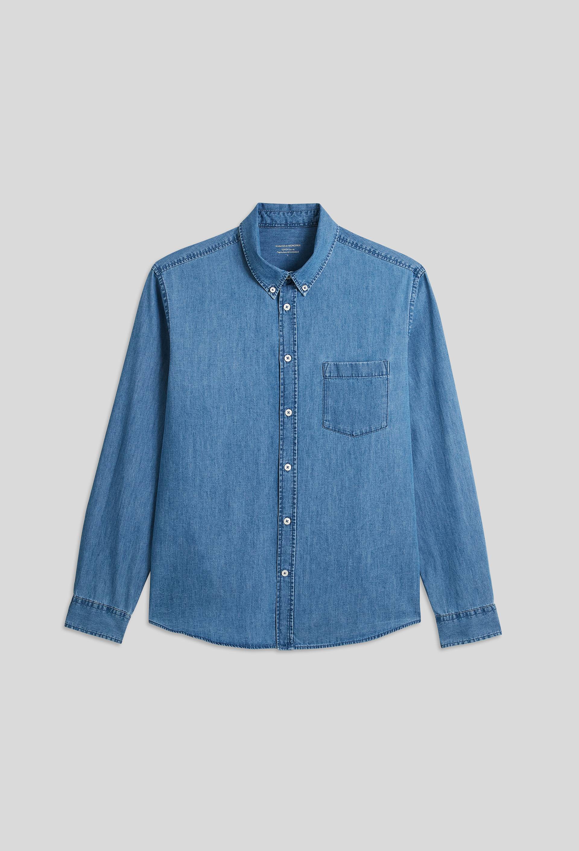 Chemise manches longues chambray en coton BIO GOTS, Bleu fonc&eacute;, large image number 4