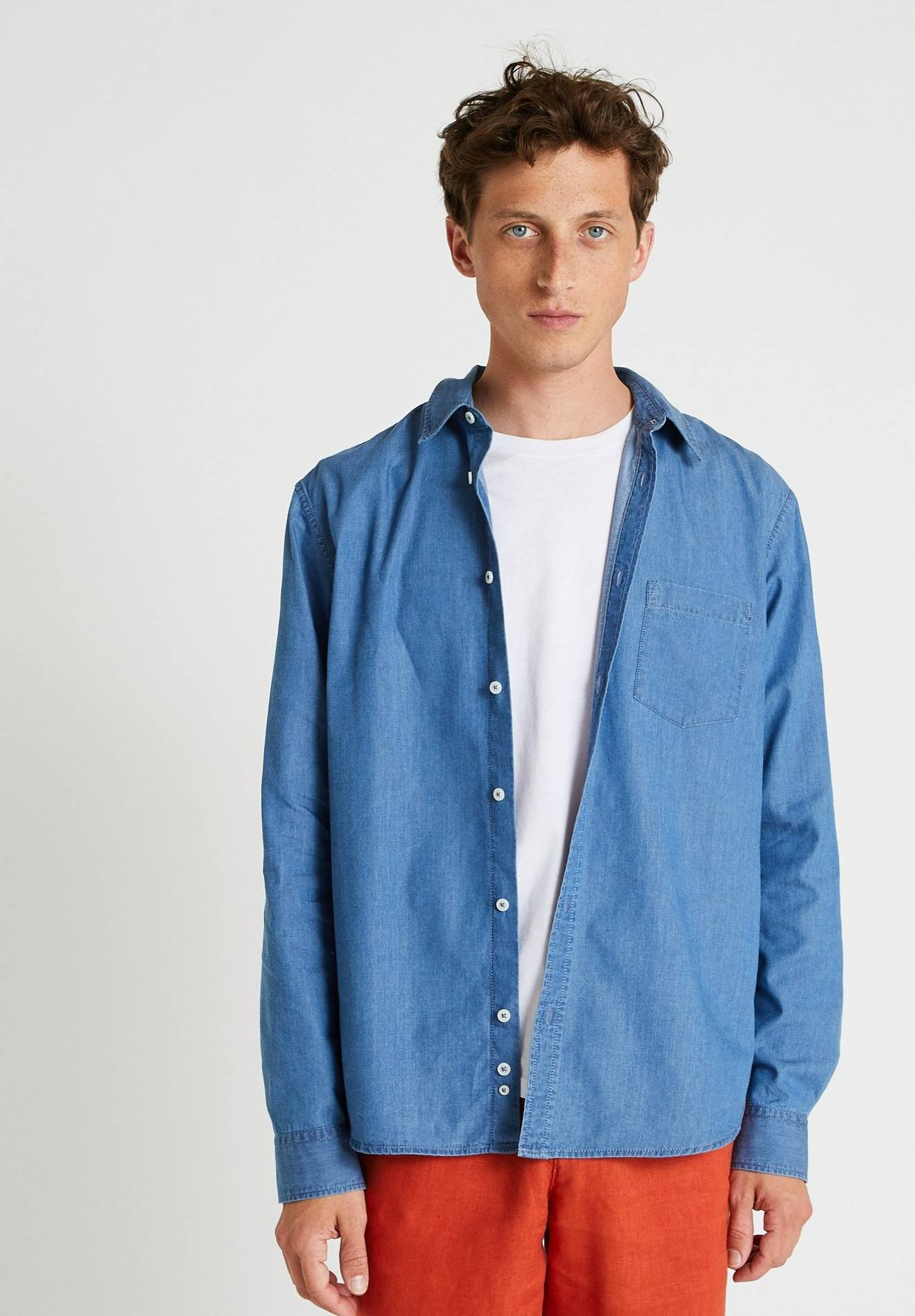 Chemise manches longues chambray en coton BIO GOTS, Bleu foncé, large image number 3