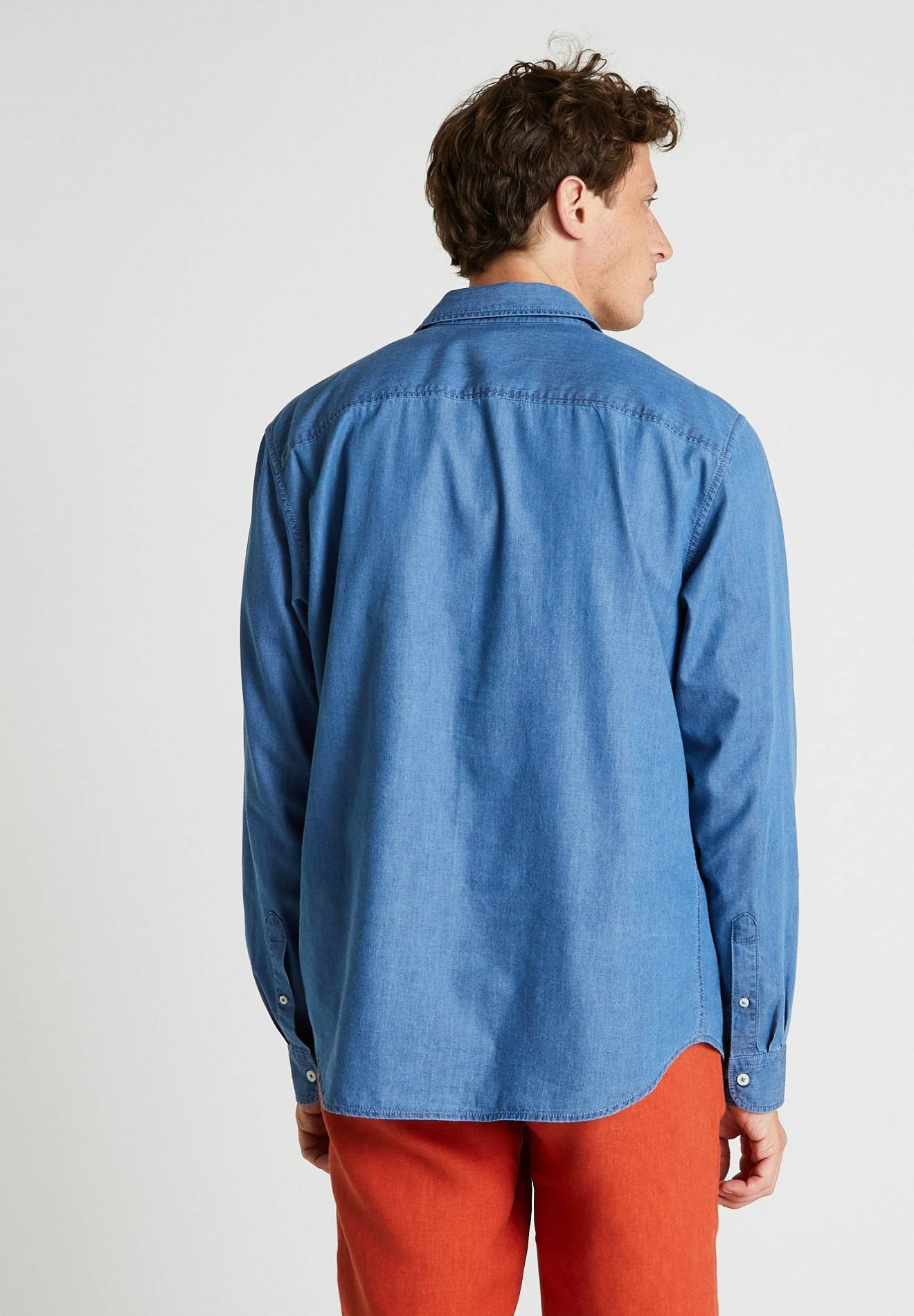 Chemise manches longues chambray en coton BIO GOTS, Bleu foncé, large image number 4.0