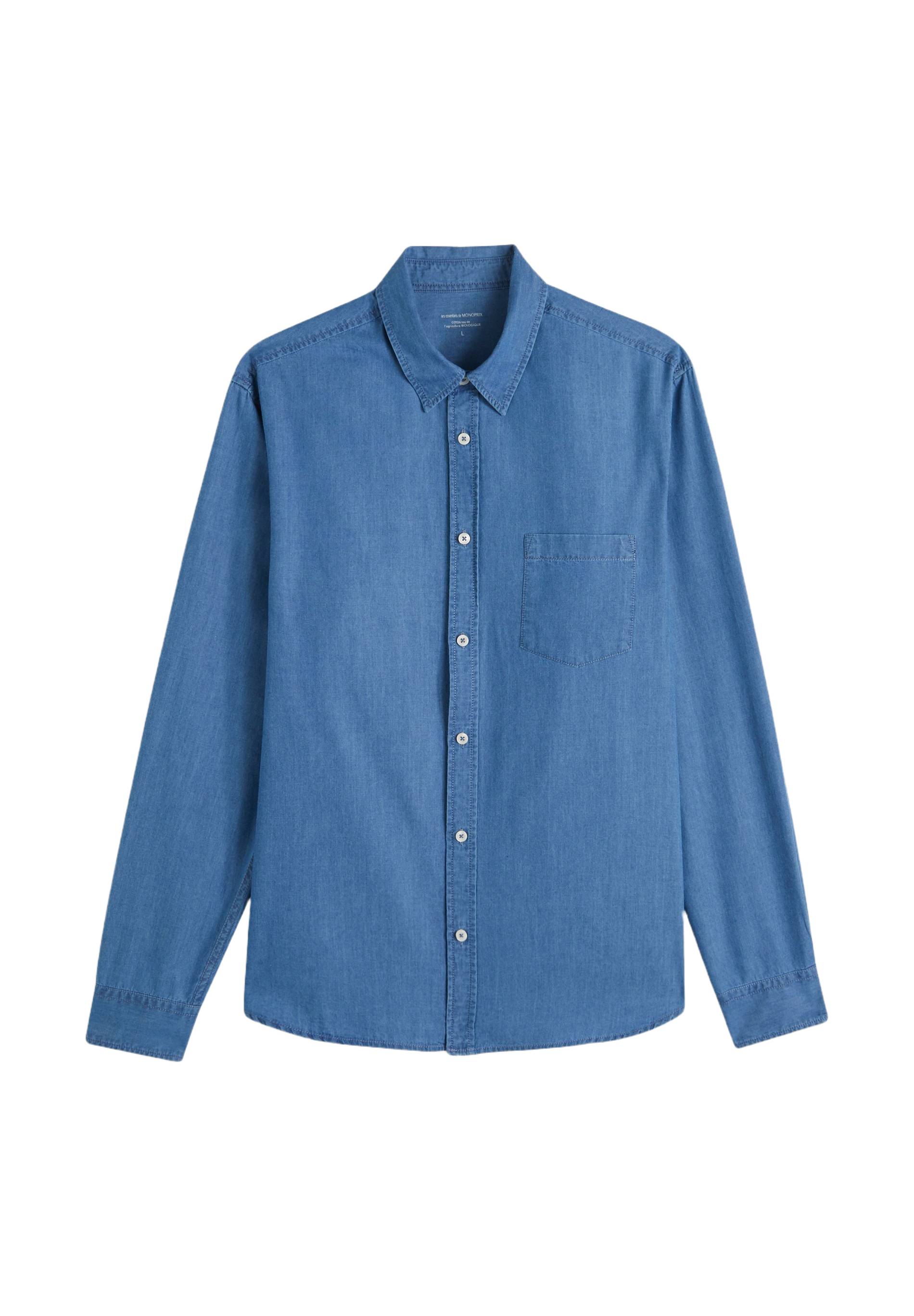 Chemise manches longues chambray en coton BIO GOTS, Bleu foncé, large image number 5