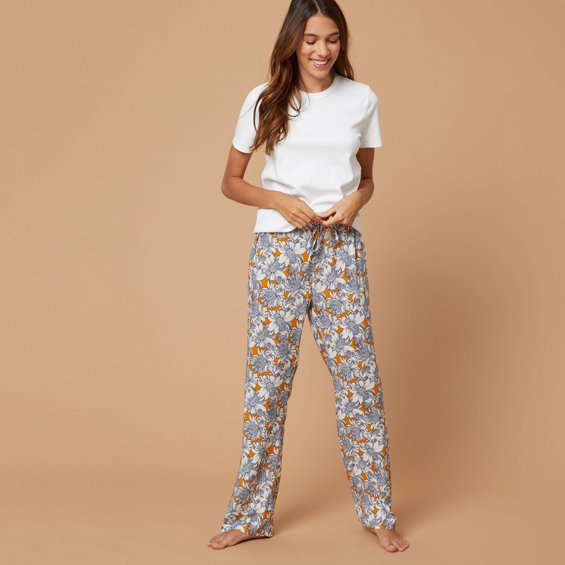 Pantalon imprime, Safran, large image number 0