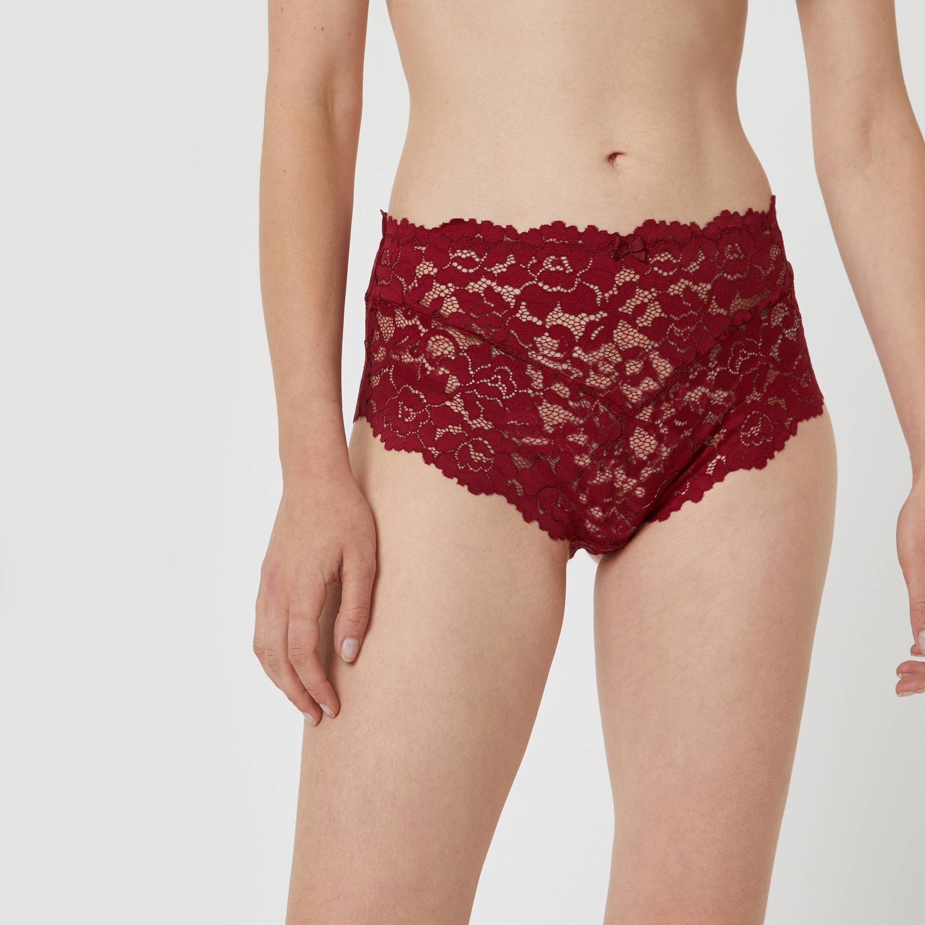 Culotte haute en dentelle, Bordeaux, large image number 0