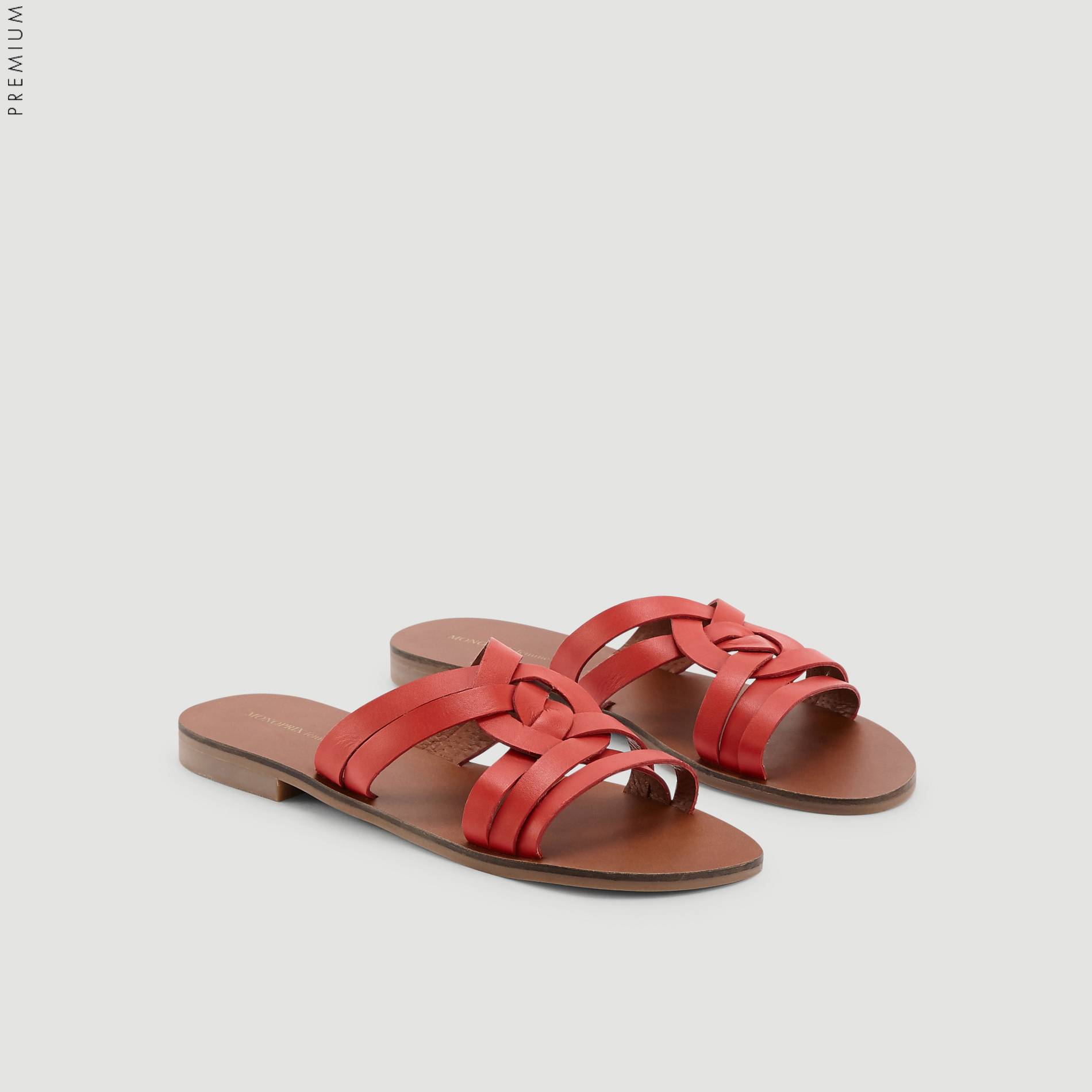 Claquettes croisees en cuir, Cerise, large image number 2.0