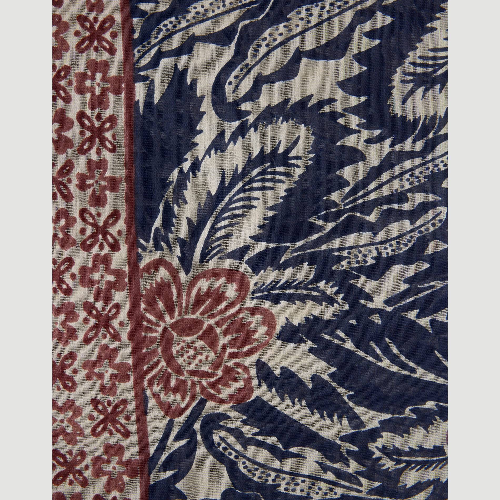 Carre en coton imprime fleurs, Indigo, large image number 2