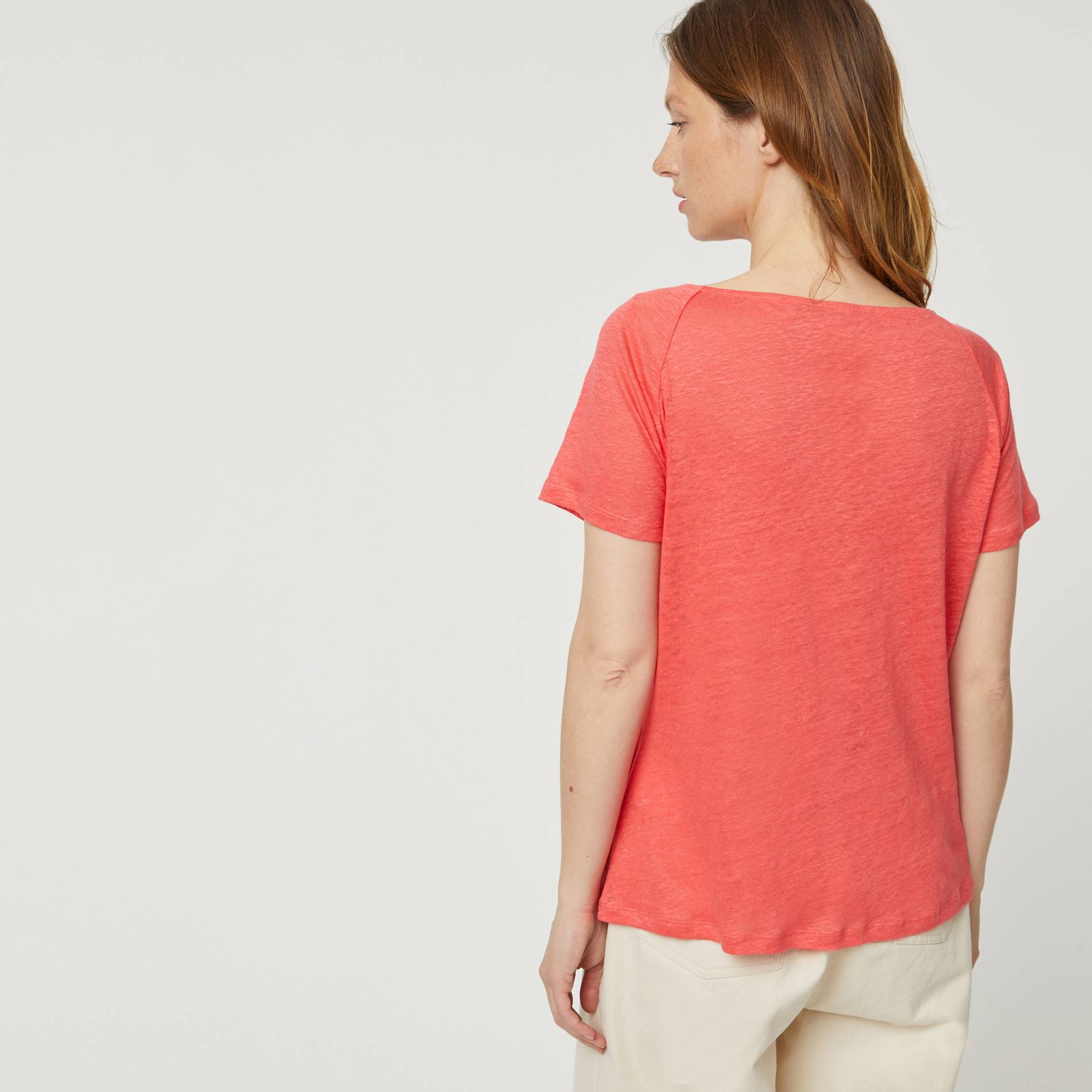 T-shirt effet drappe en 100% lin, Cerise, large image number 1.0