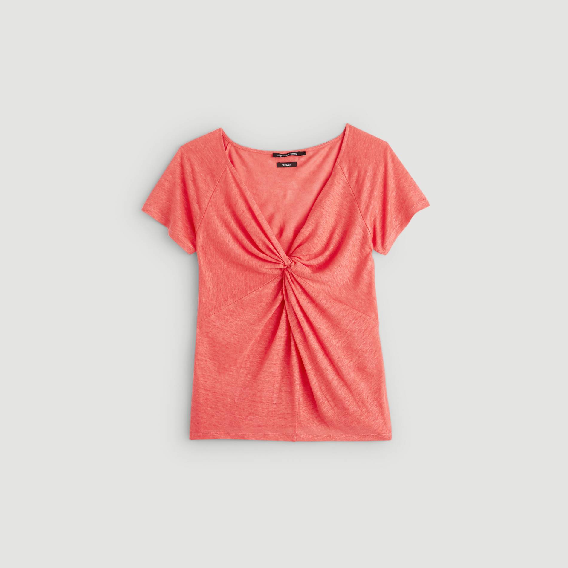 T-shirt effet drappe en 100% lin, Cerise, large image number 2