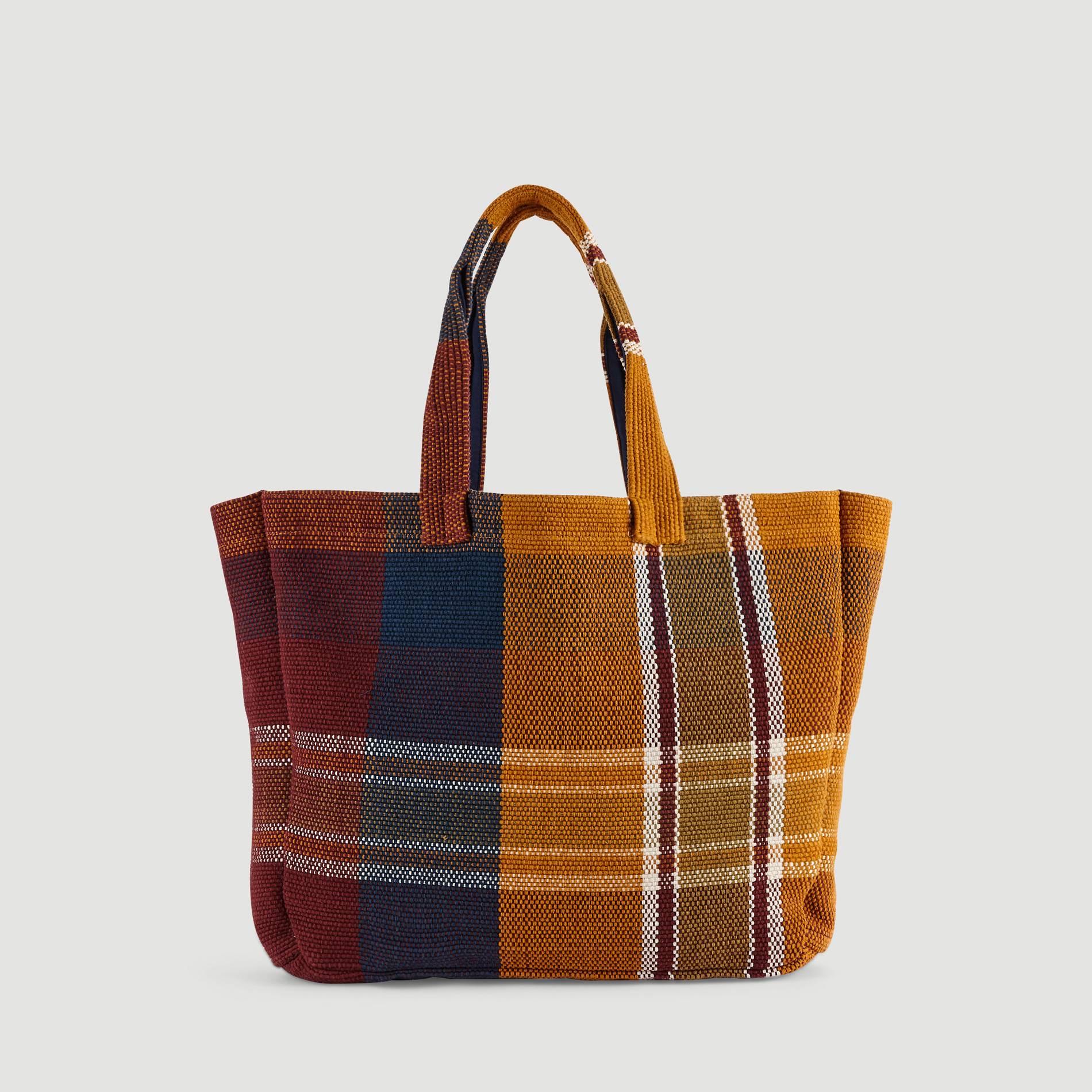 Tote bag carreaux, Safran, large image number 1.0