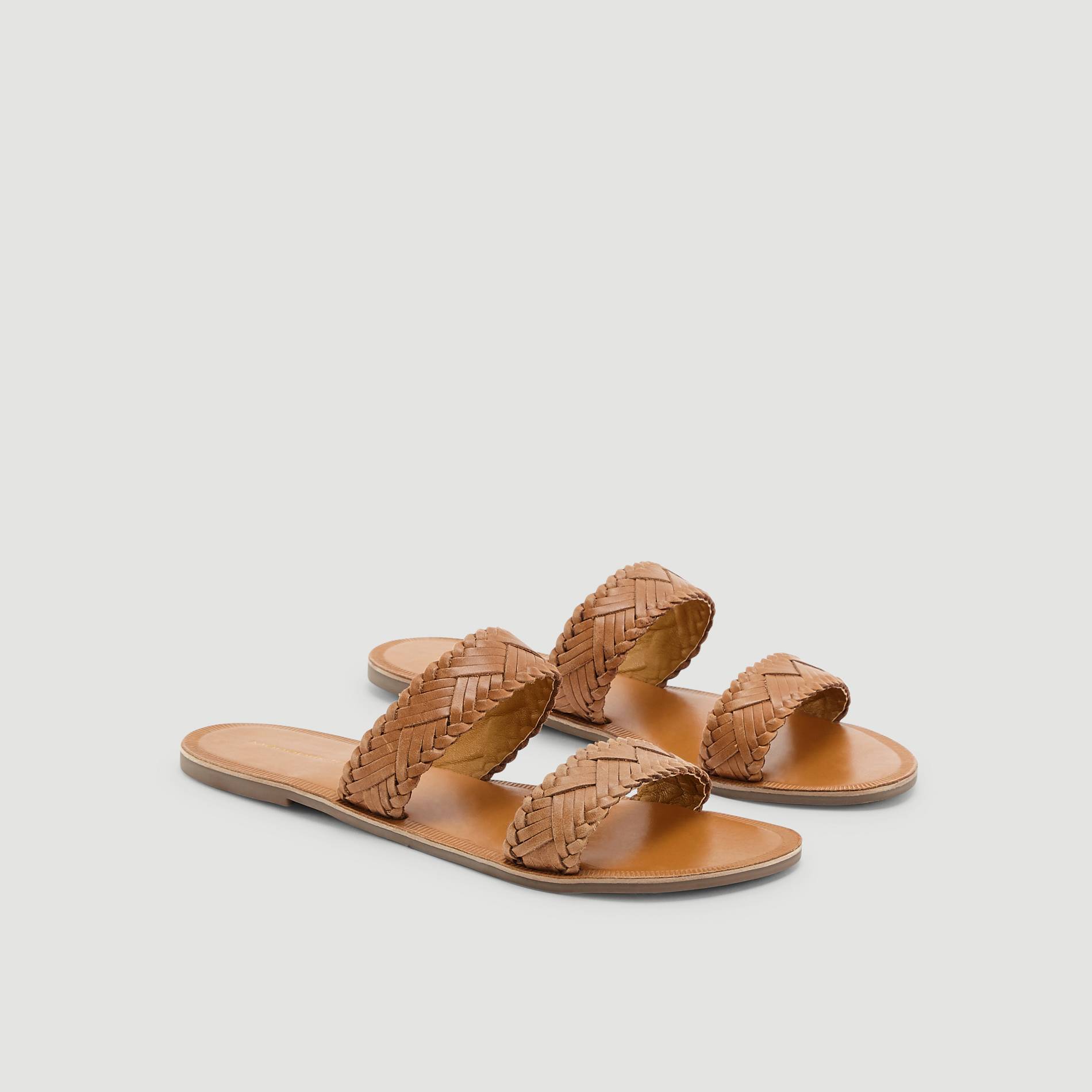 Claquettes tressees en cuir, Safran, large image number 2