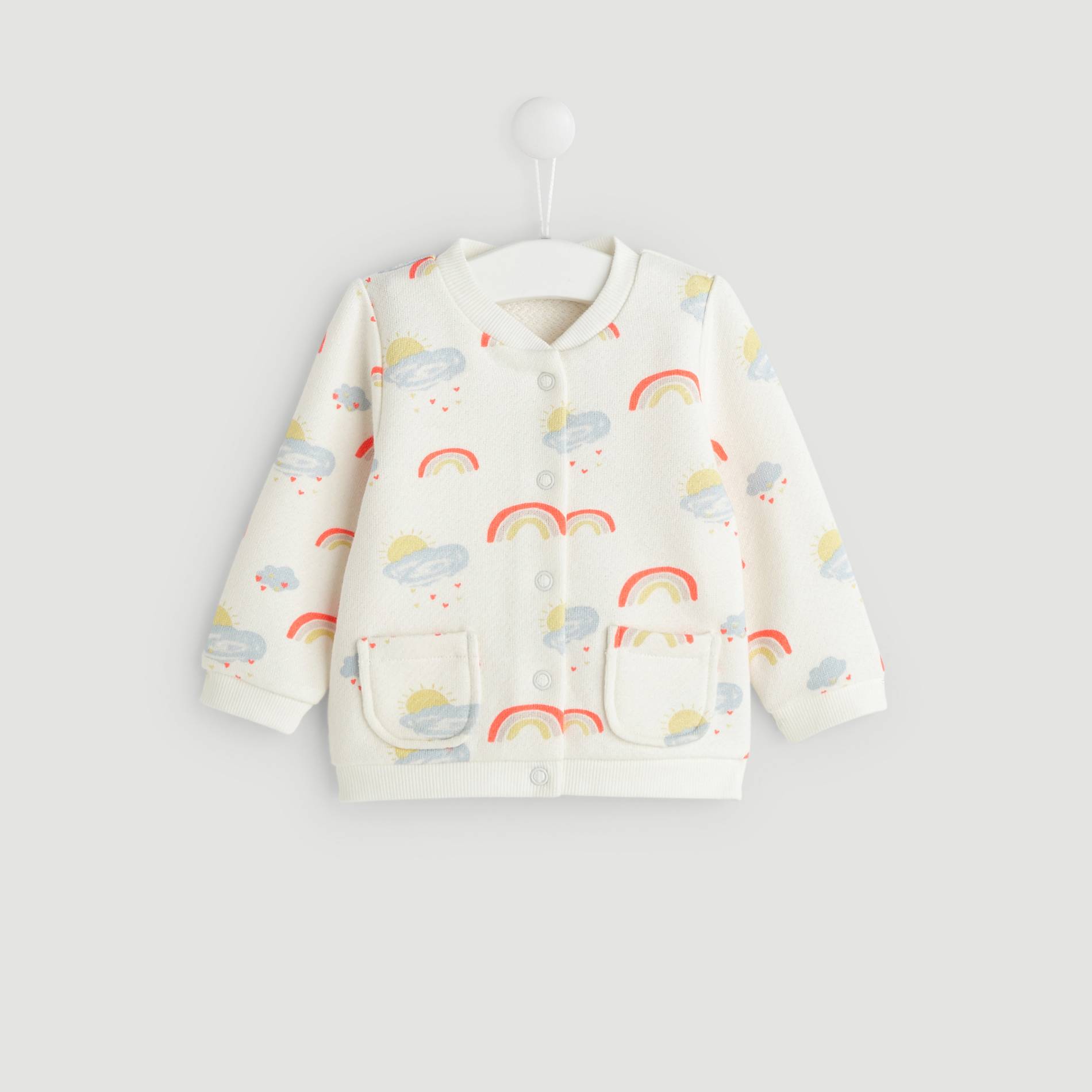Cardigan en molleton imprime, Ecru, large image number 0
