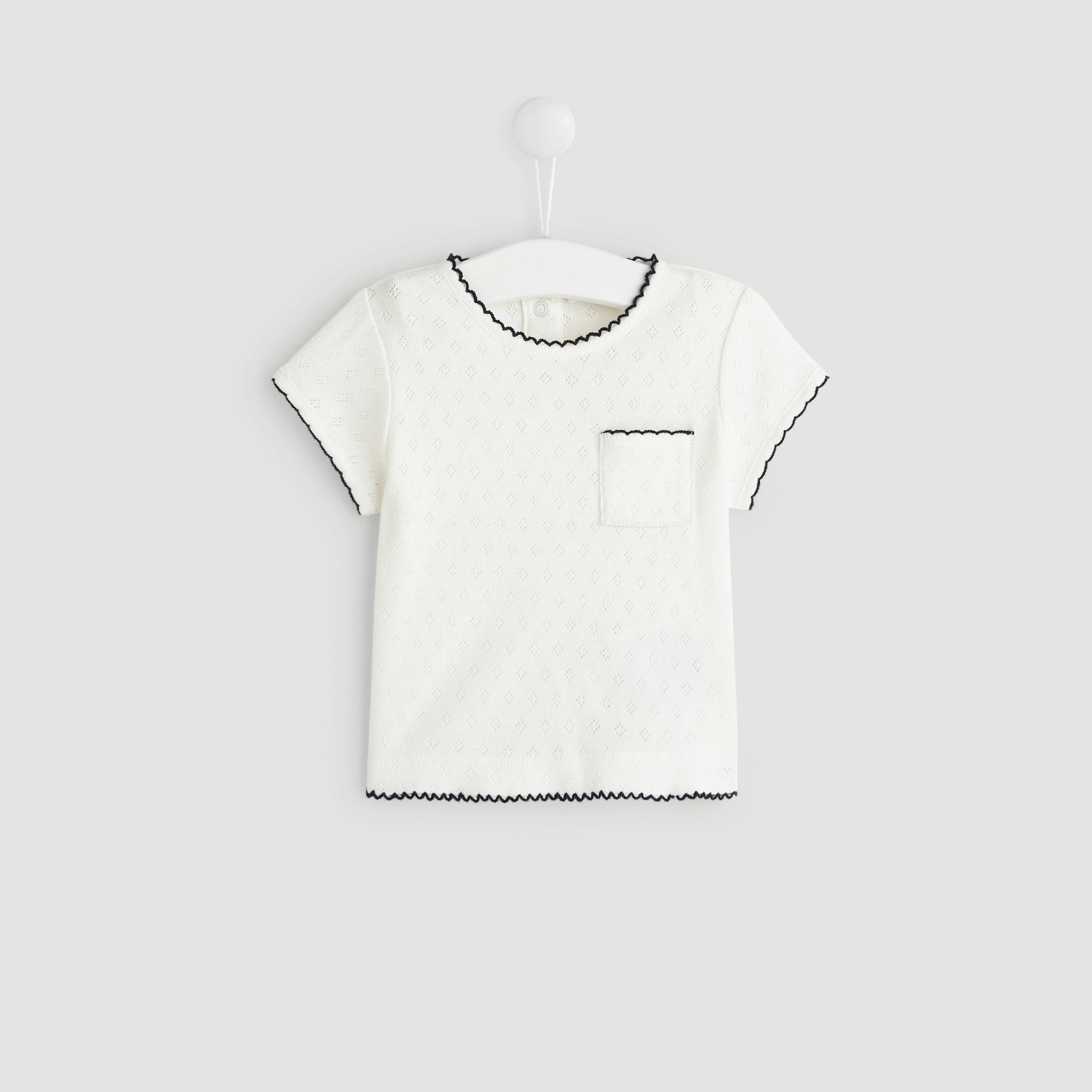 T-shirt point fantaisie avec dentelle, Blanc, large image number 0