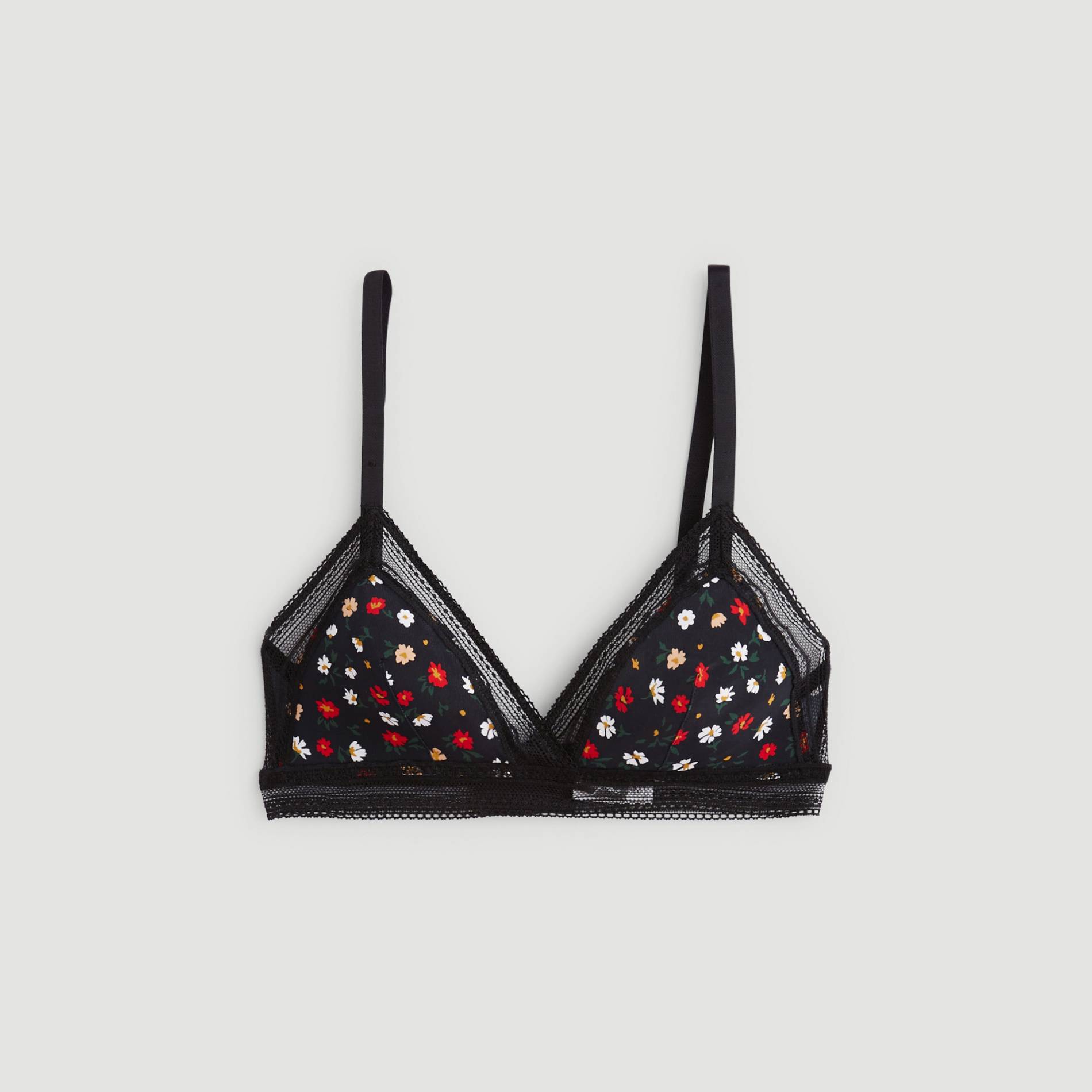 Soutien-gorge triangle en microfibre et dentelle, Noir, large image number 2.0