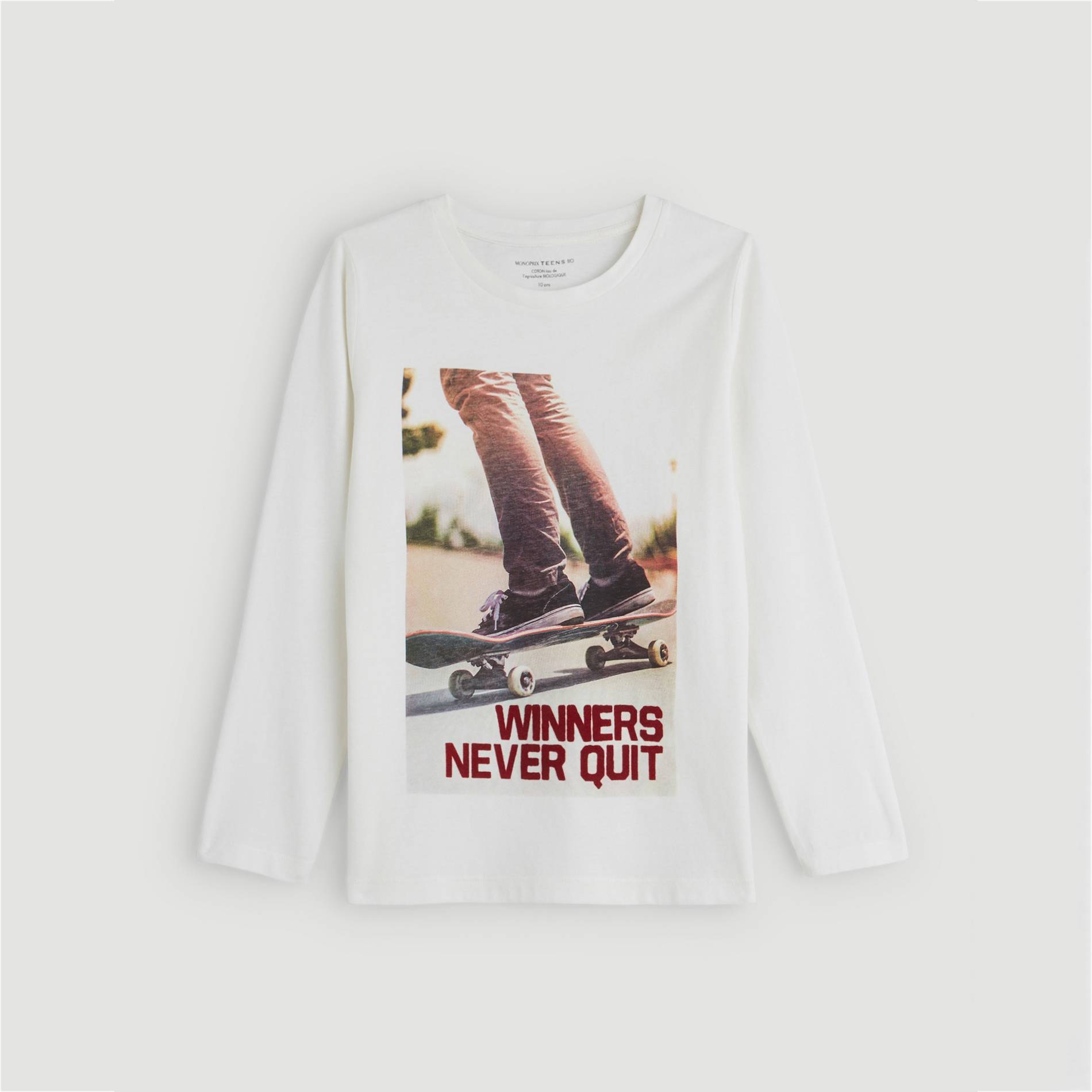 T-shirt manches longues imprime en coton BIO, Ecru, large image number 1.0