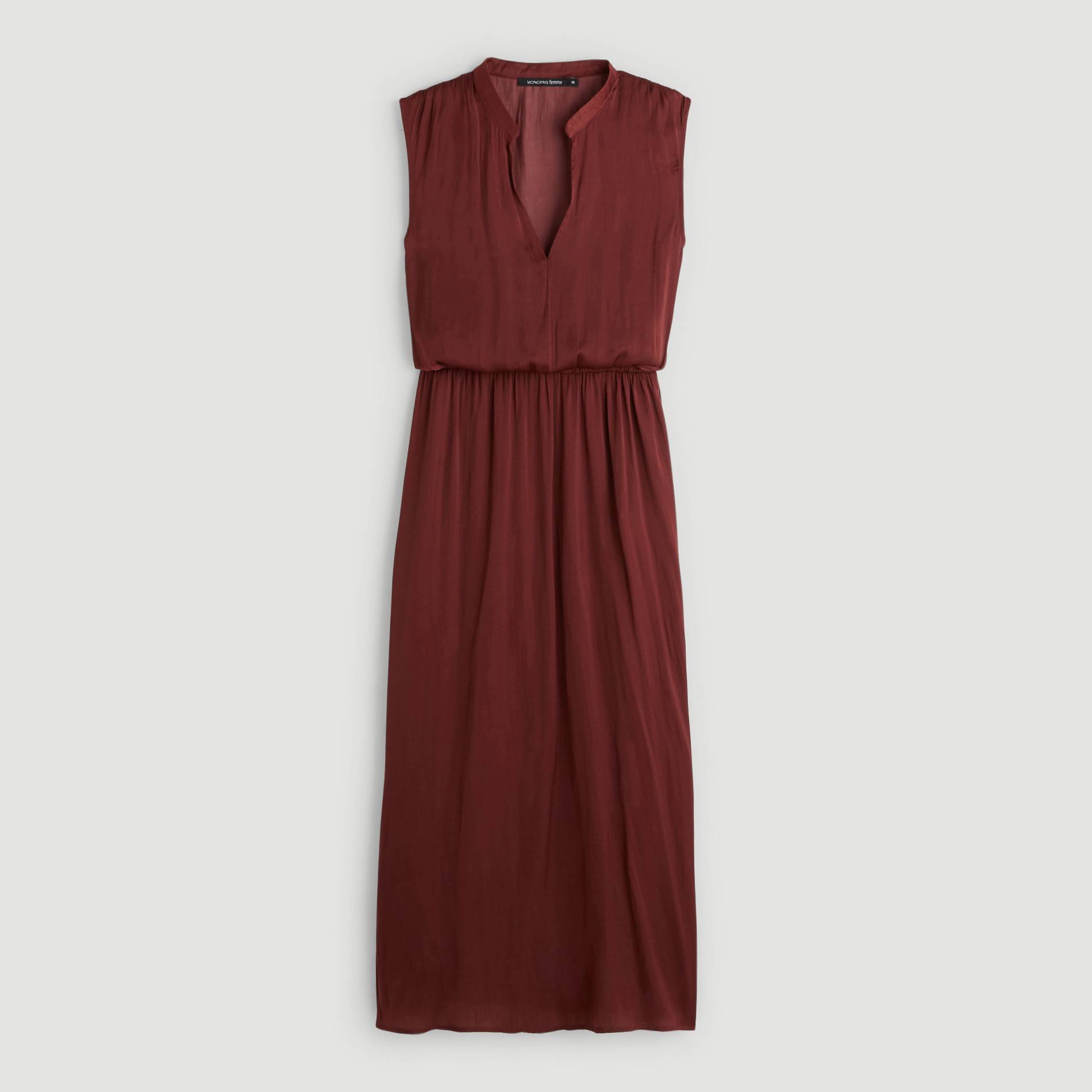 Robe sans manches col V unie, Rouge cuit, large image number 2