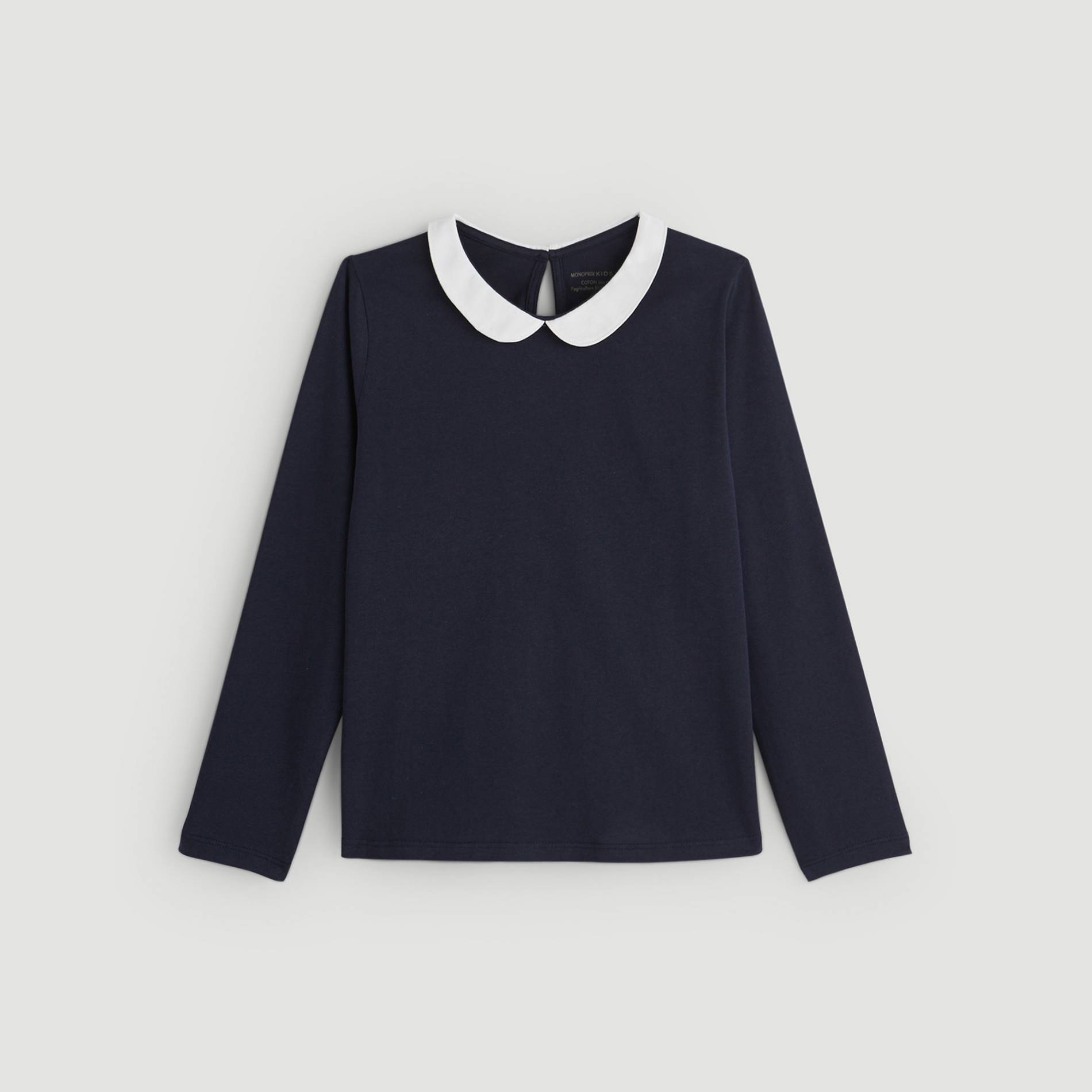 T-shirt manches longues col claudine en coton BIO, Bleu clair, large image number 0