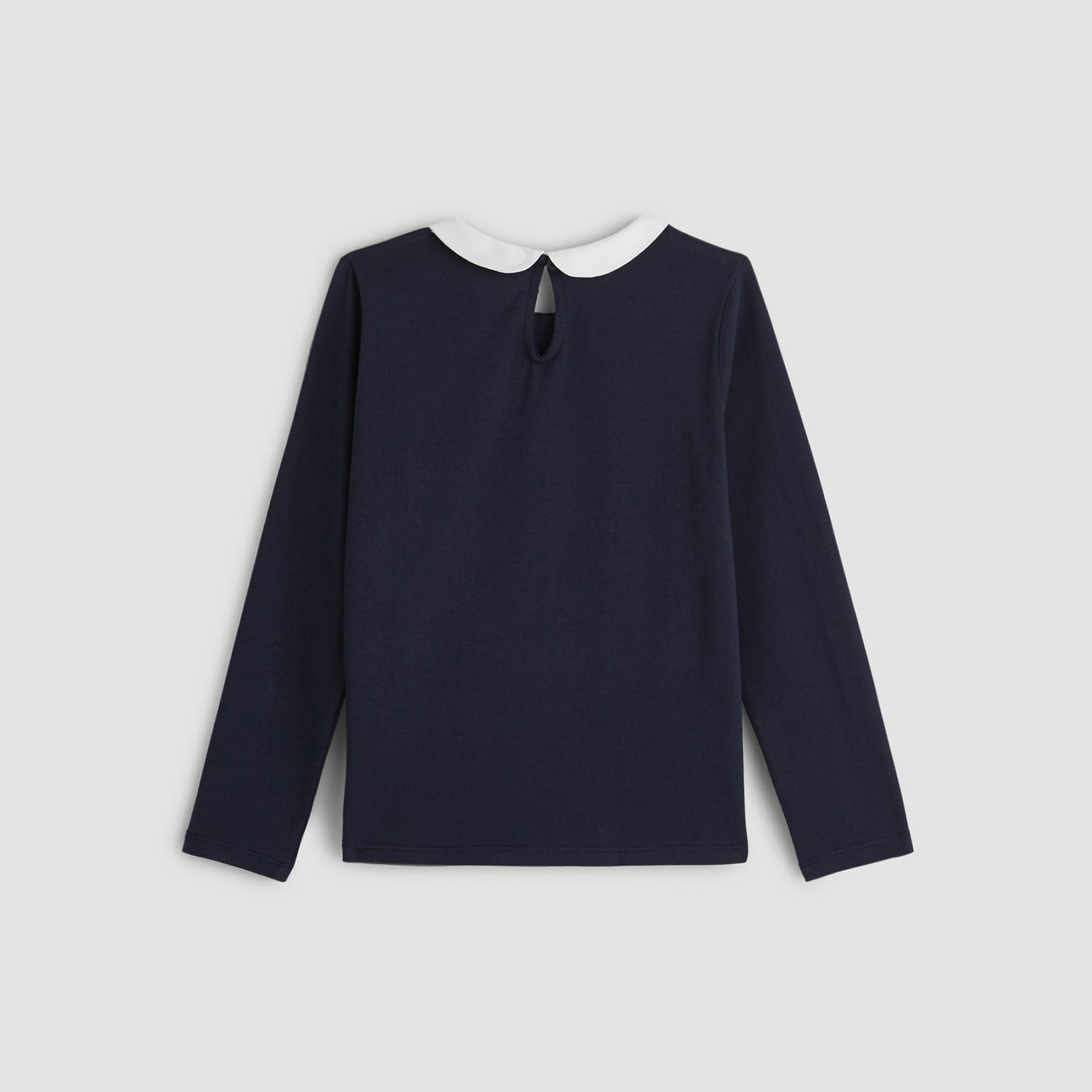 T-shirt manches longues col claudine en coton BIO, Bleu clair, large image number 1.0