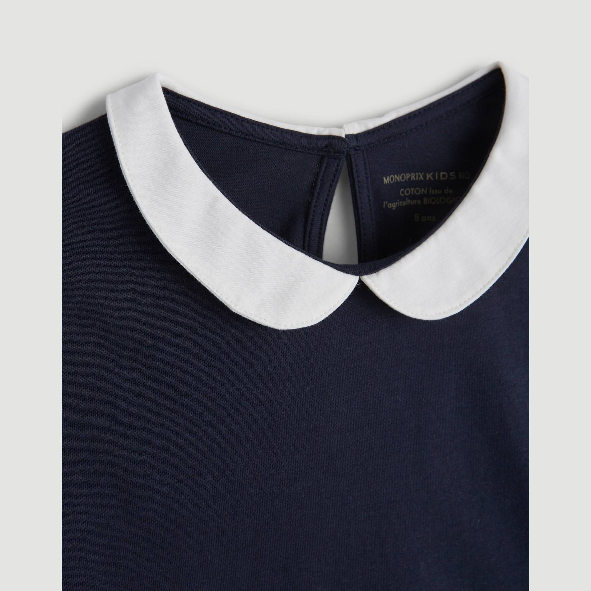 T-shirt manches longues col claudine en coton BIO, Bleu clair, large image number 2