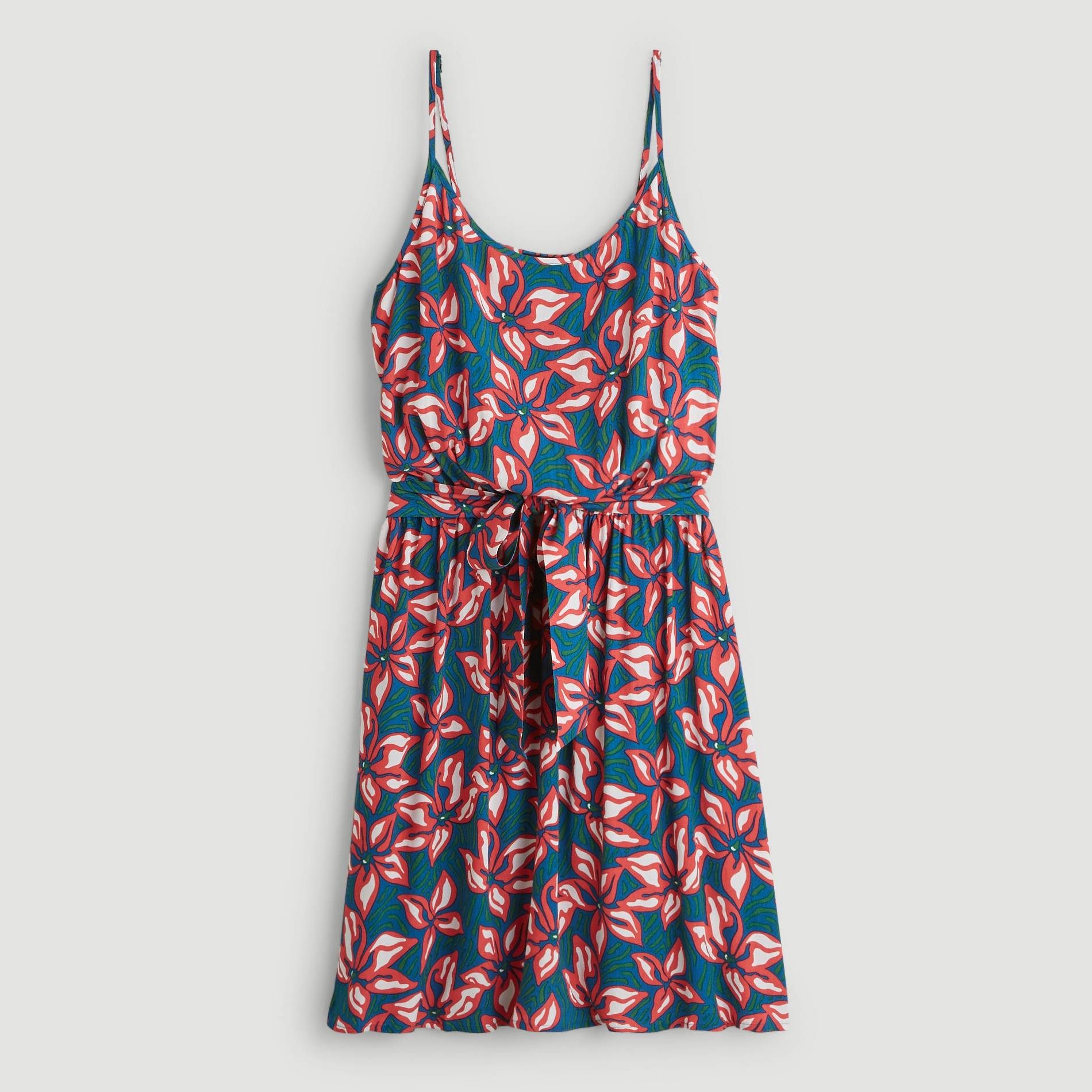 Robe courte a fines bretelles imprimee, Bleu, large image number 2.0