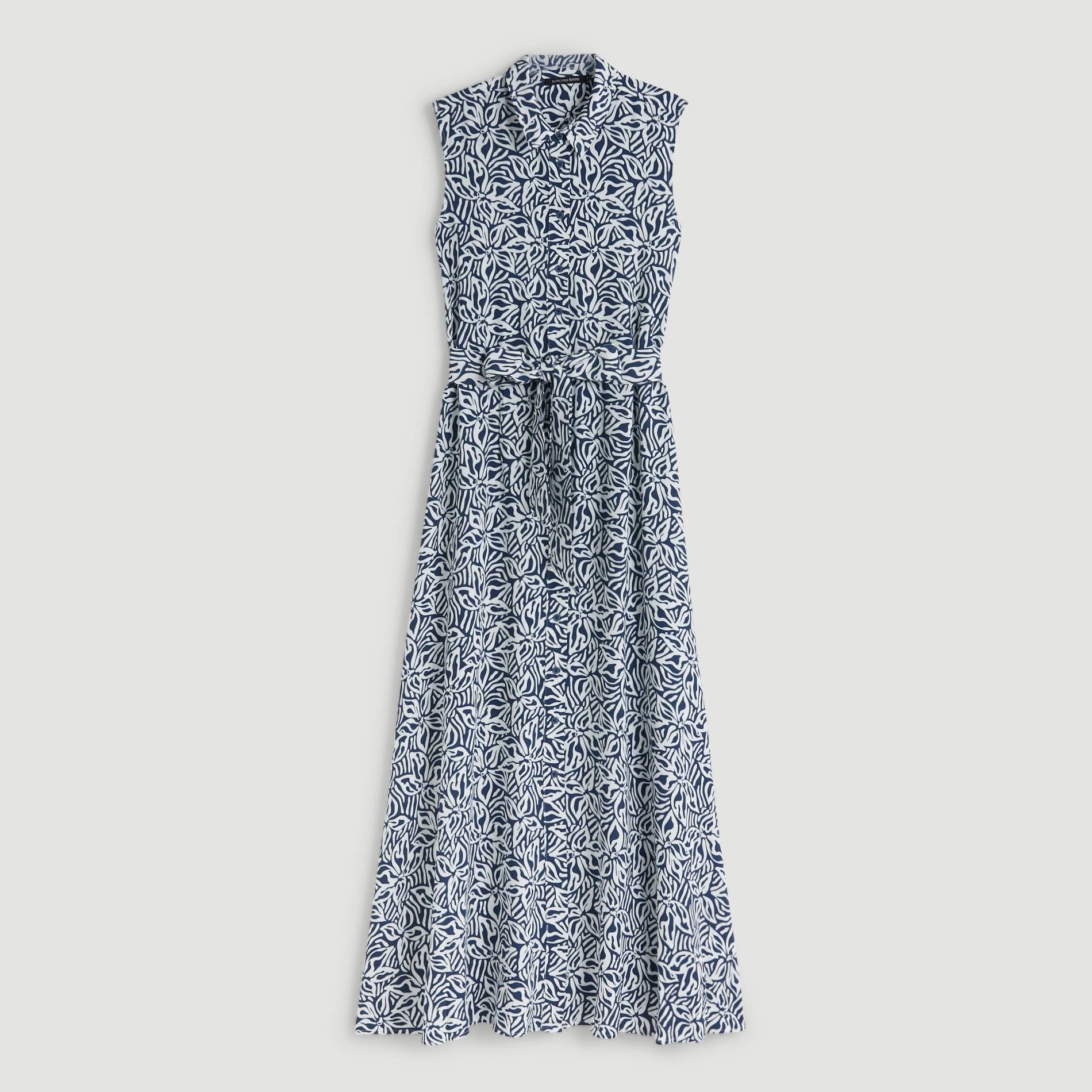 Robe chemise longue sans manches imprime floral, Indigo, large image number 2.0