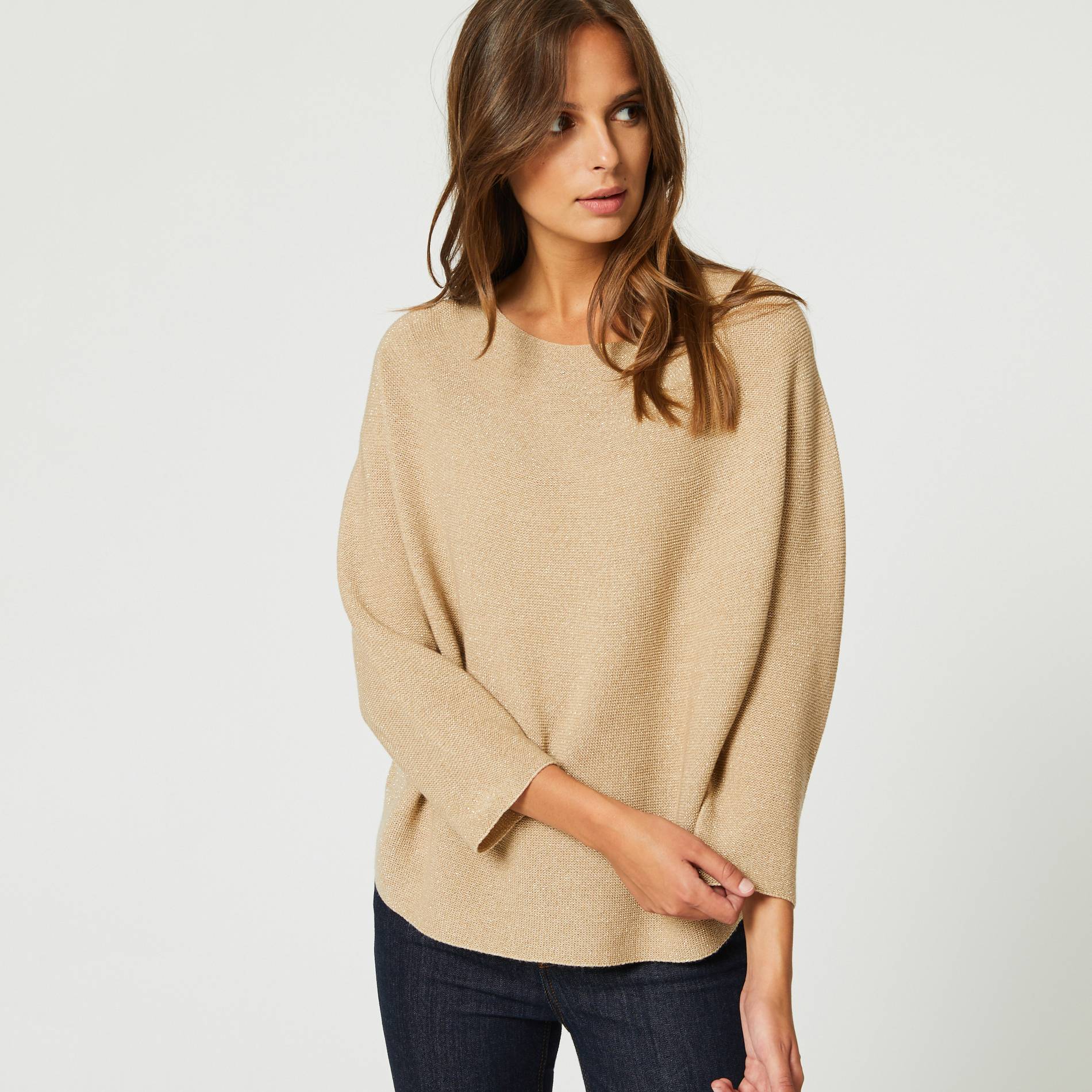 Pull italien contenant de laine, Brun clair, large image number 0