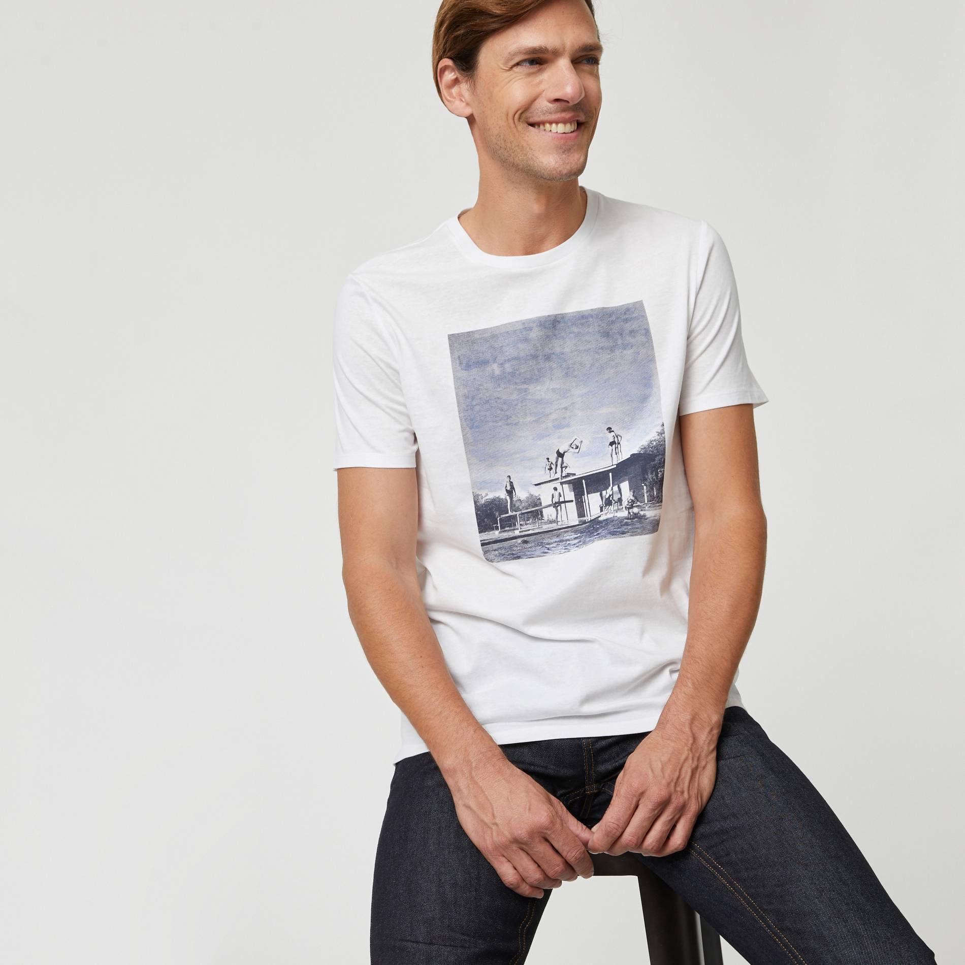 T-shirt manches courtes imprime en coton BIO, Blanc, large image number 0