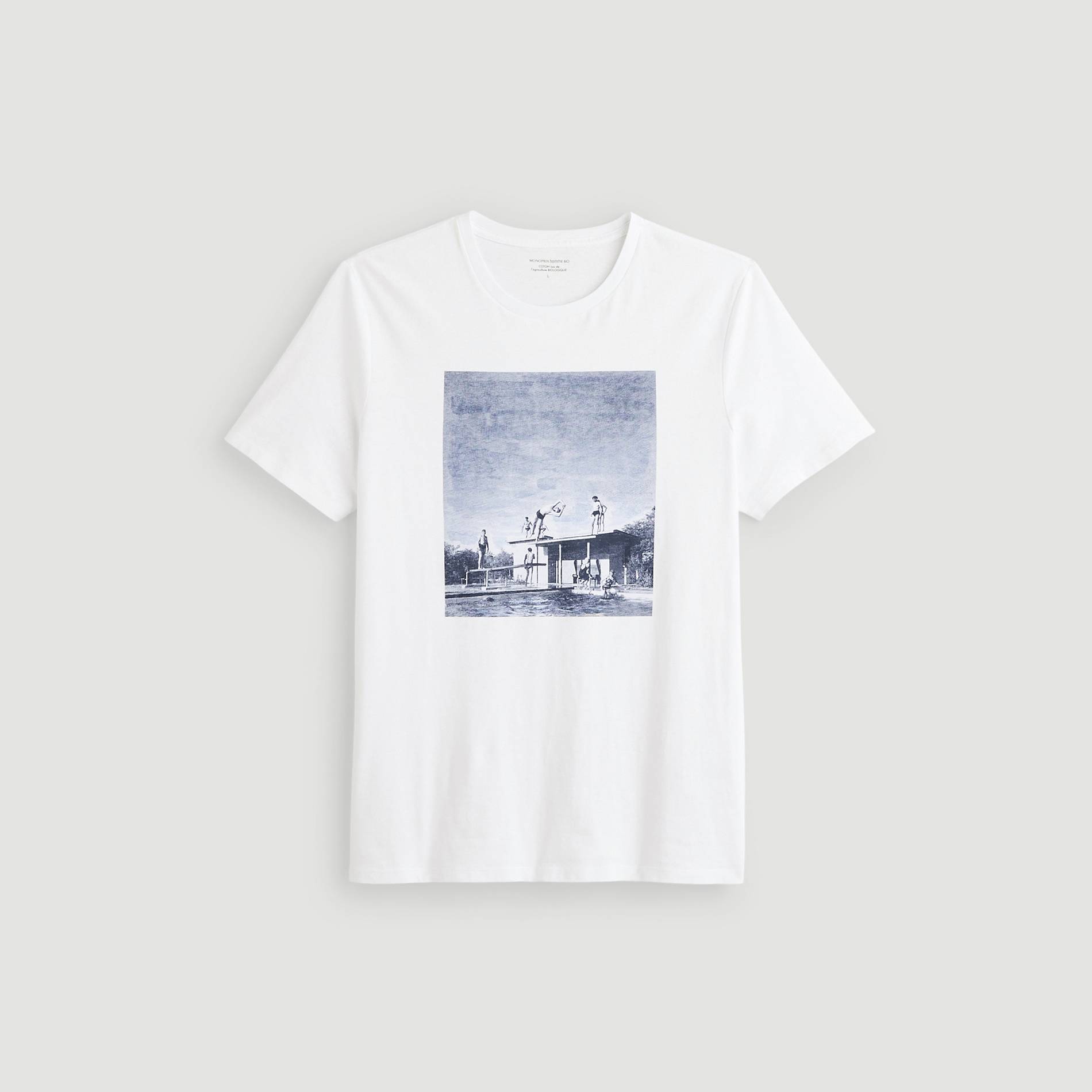T-shirt manches courtes imprime en coton BIO, Blanc, large image number 2