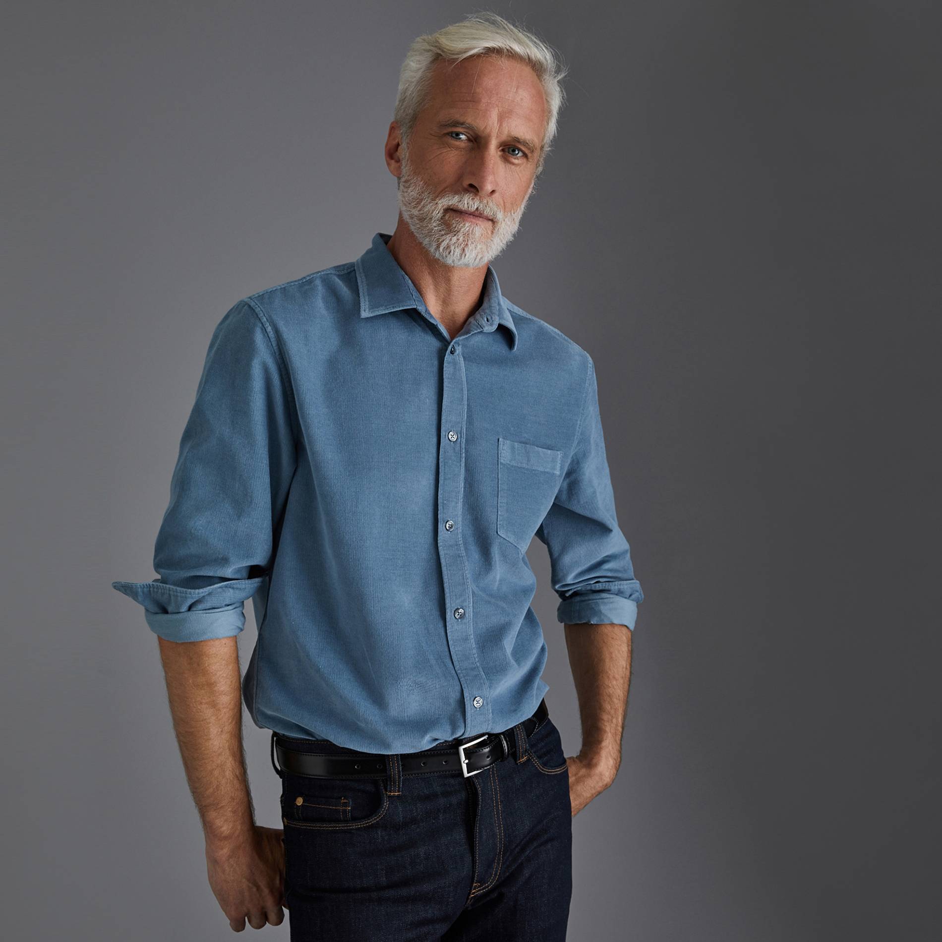 Chemise en velours coupe regular, Bleu canard, large image number 0
