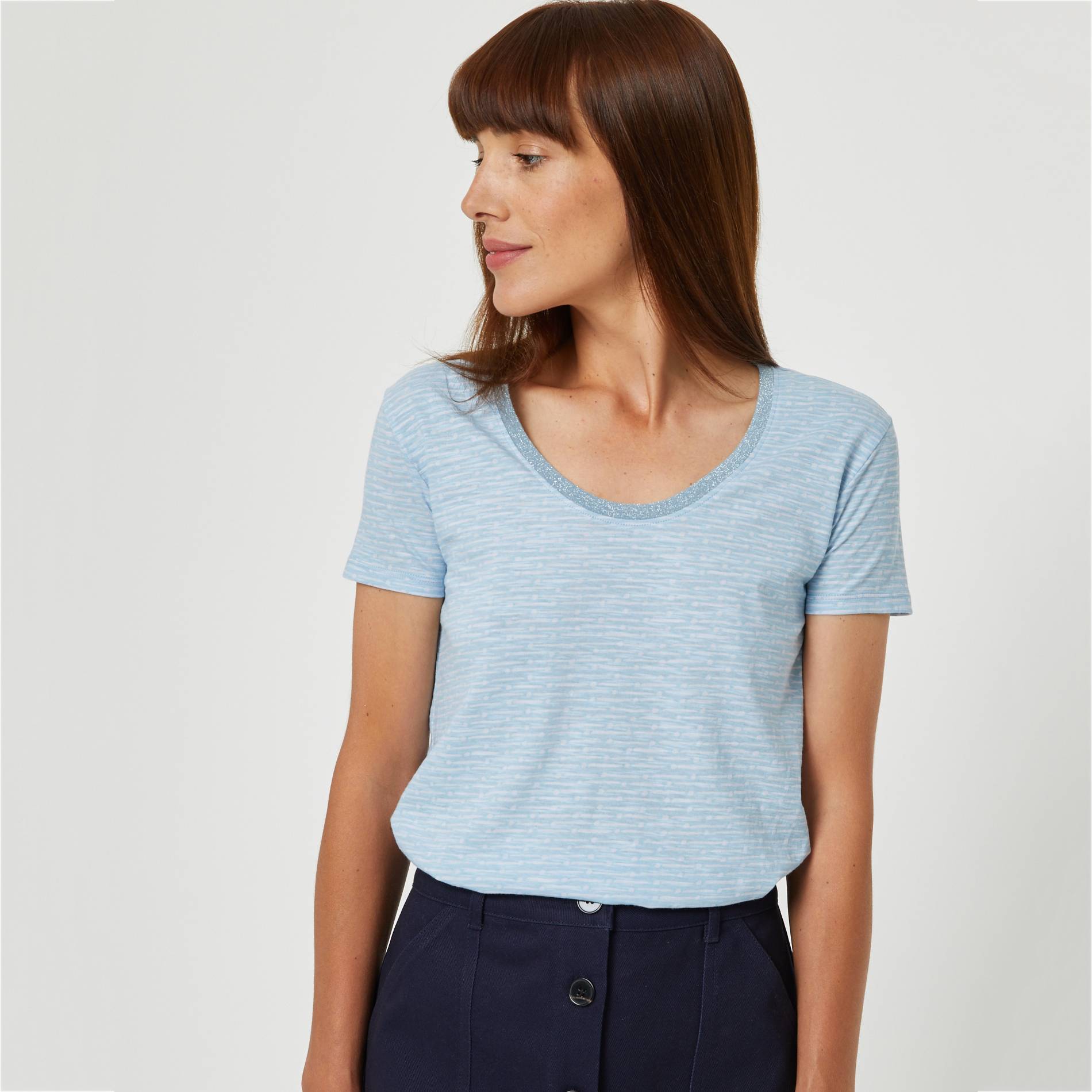 T-shirt coton flamme imprime bicolore, Bleu pâle, large image number 0