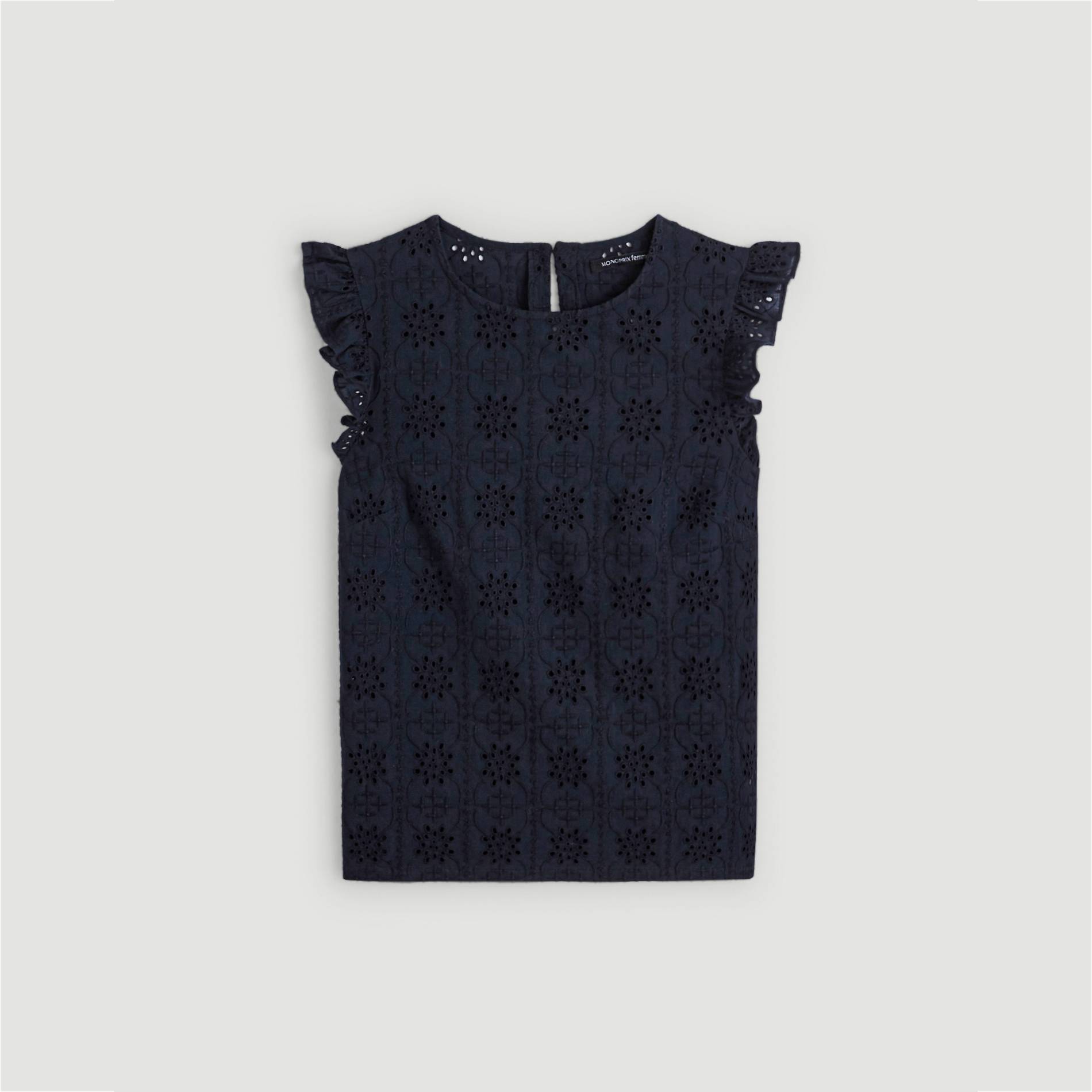 Blouse manches courtes en broderie anglaise, Bleu marine, large image number 2