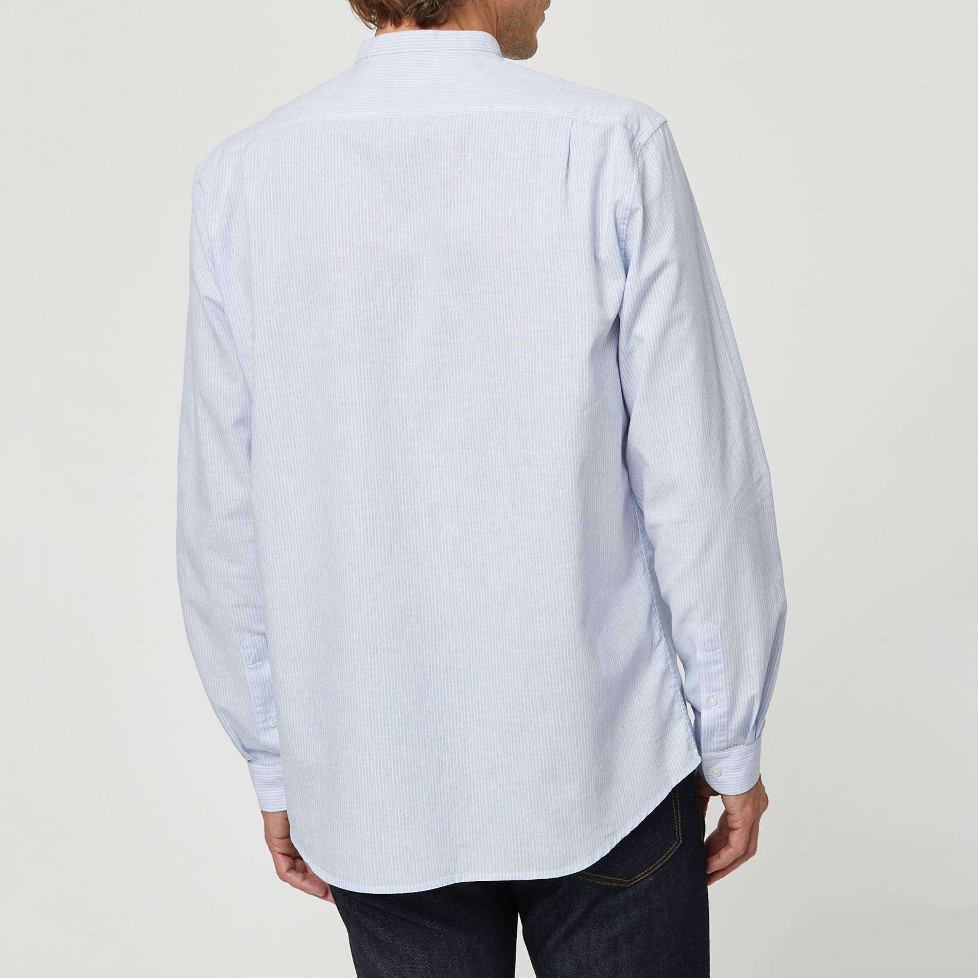 Chemise col mao en coton et lin rayee, Bleu pâle, large image number 1.0