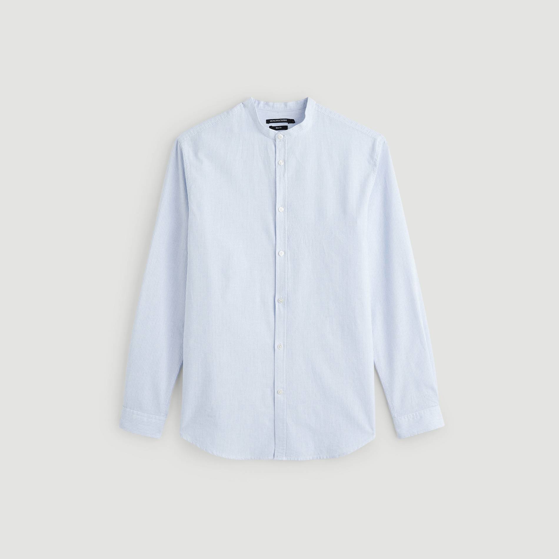 Chemise col mao en coton et lin rayee, Bleu pâle, large image number 2