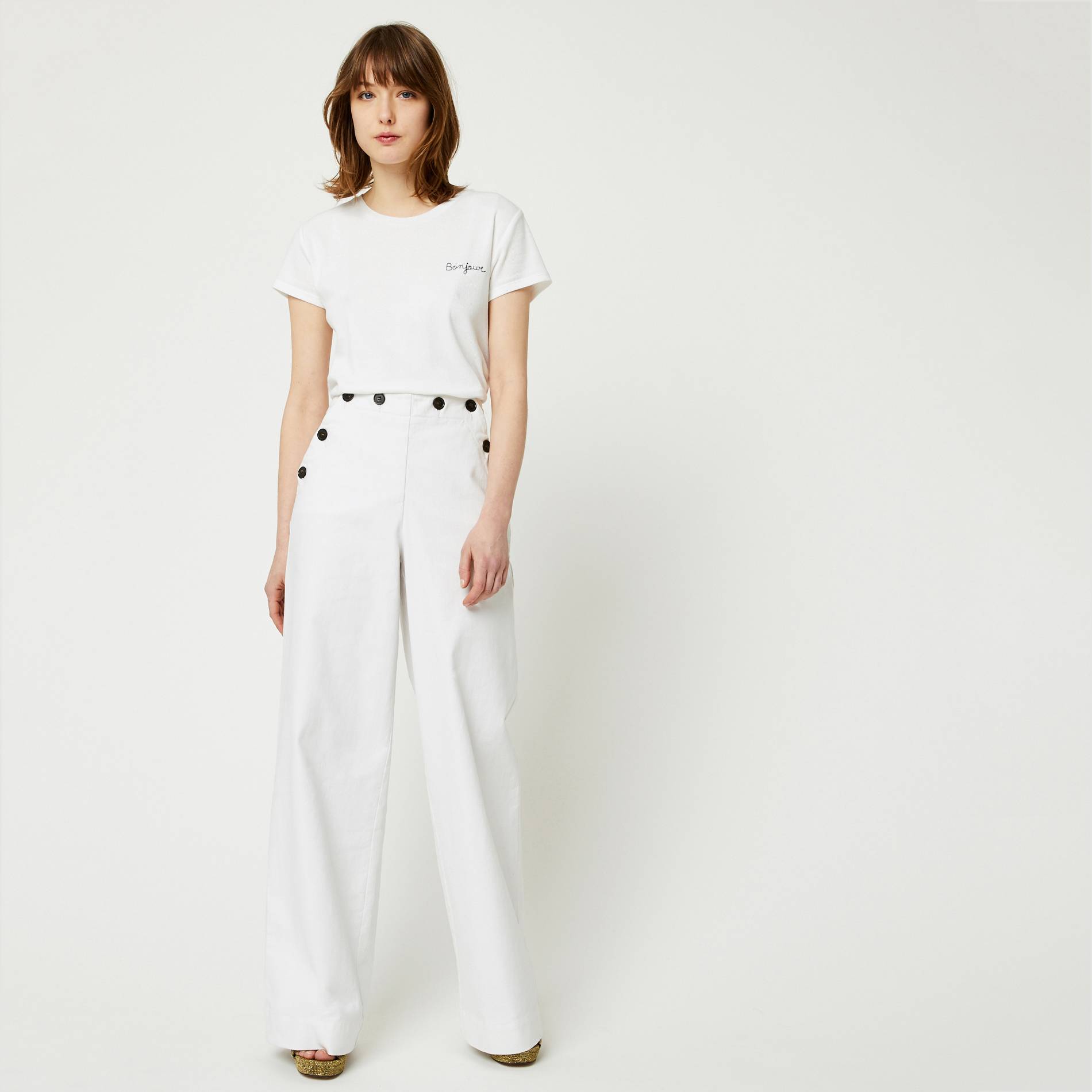 Pantalon large a ponts, Blanc, large image number 0.0